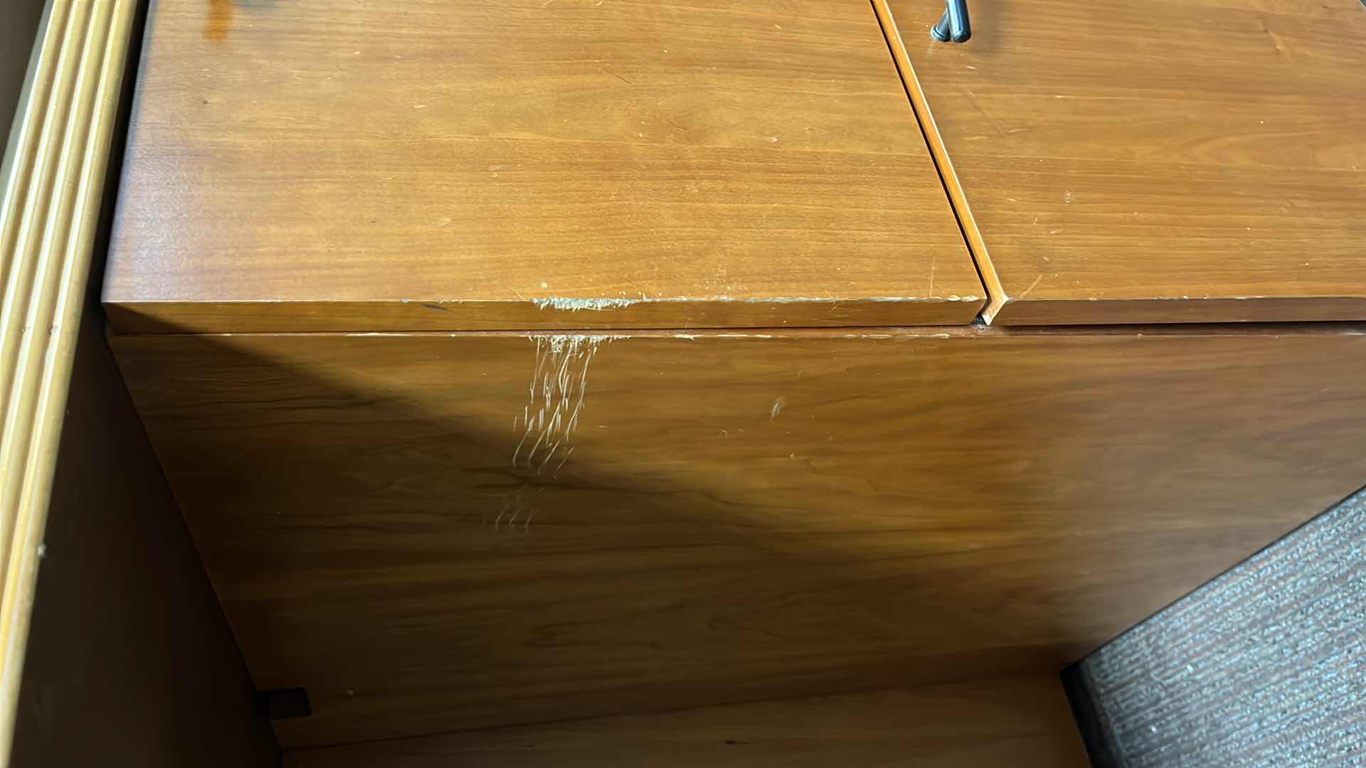 Photo 8 of RED OAK WOOD 2 TONE 5 DRAWER OFFICE COMPUTER DESK 72” X 25” H30”