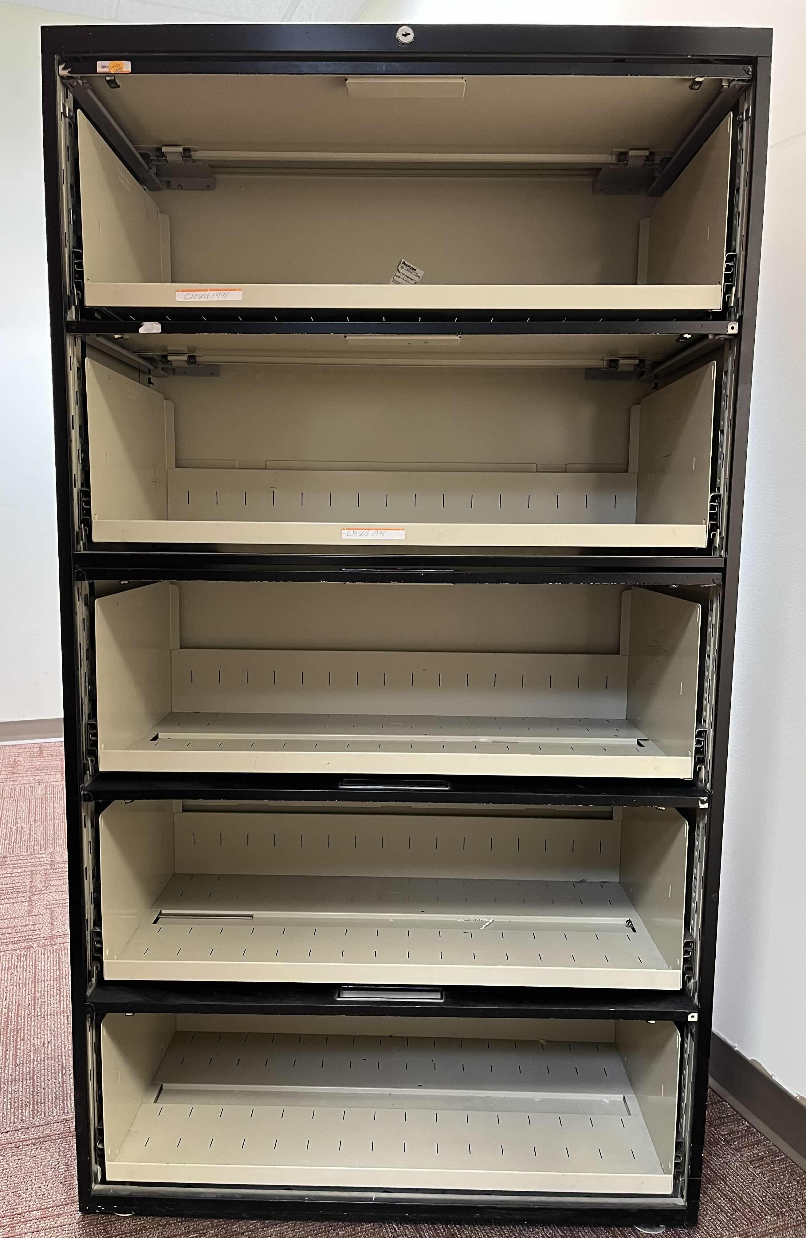 Photo 2 of STEELCASE BROADSIDES 5 DRAWER BLACK METAL ROLL OUT LATERAL FILE CABINET 42” X 18” H64.5”