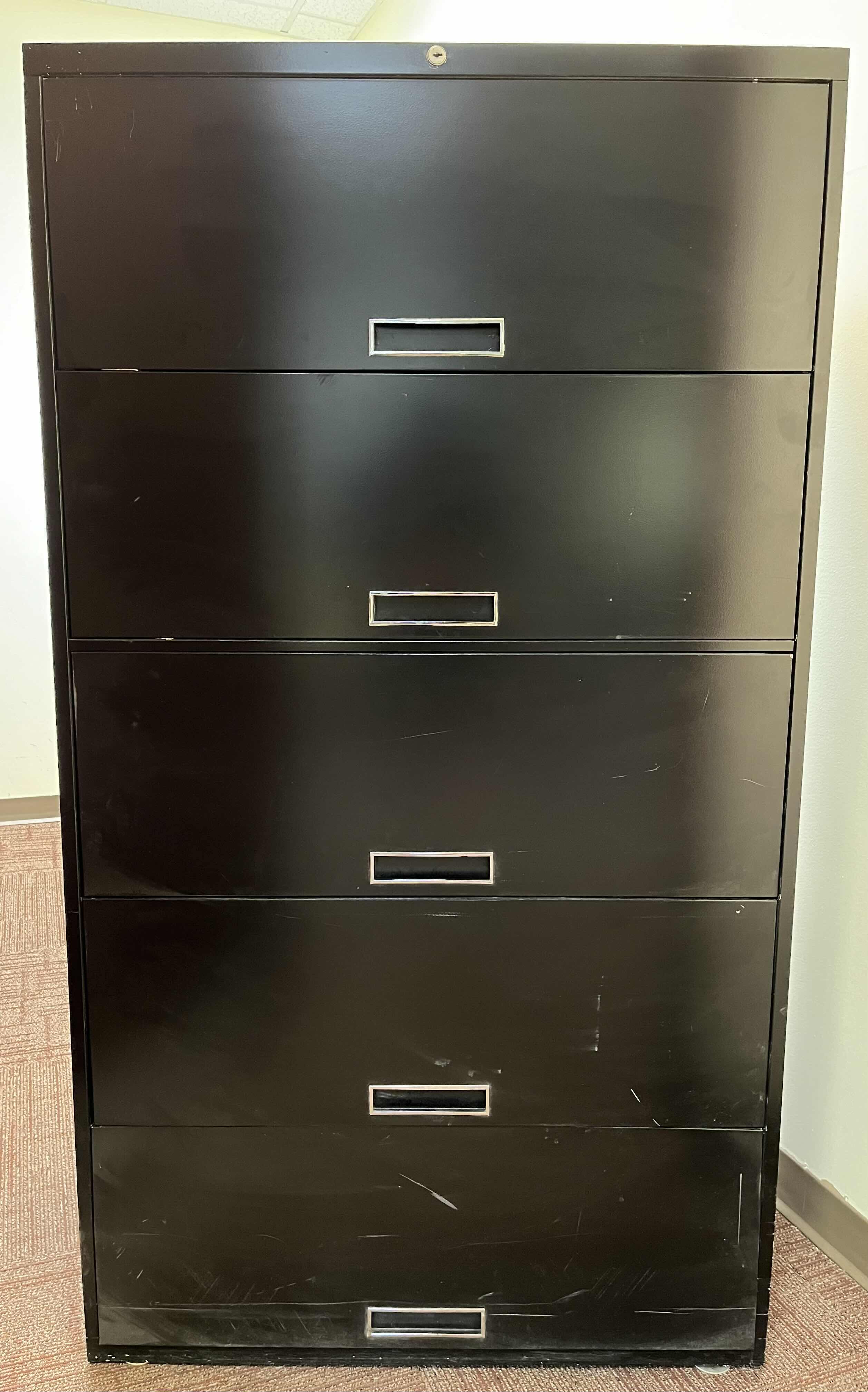 Photo 1 of STEELCASE BROADSIDES 5 DRAWER BLACK METAL ROLL OUT LATERAL FILE CABINET 42” X 18” H64.5”