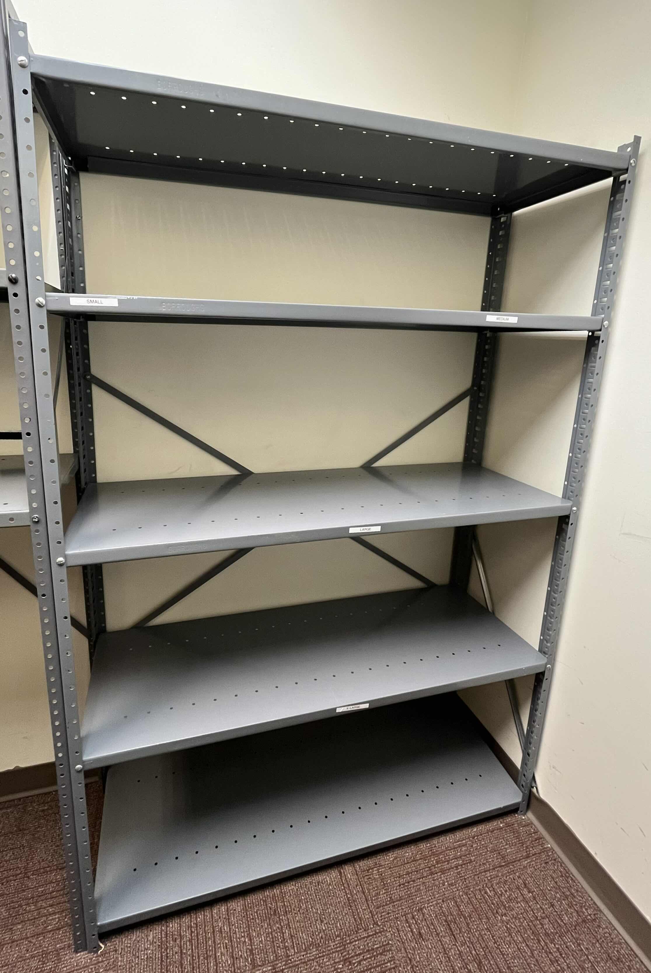 Photo 4 of STEEL GRAY METAL WORK SHOP RACKS 121” X 18.5” H85” (OVERALL DIMENSIONS)