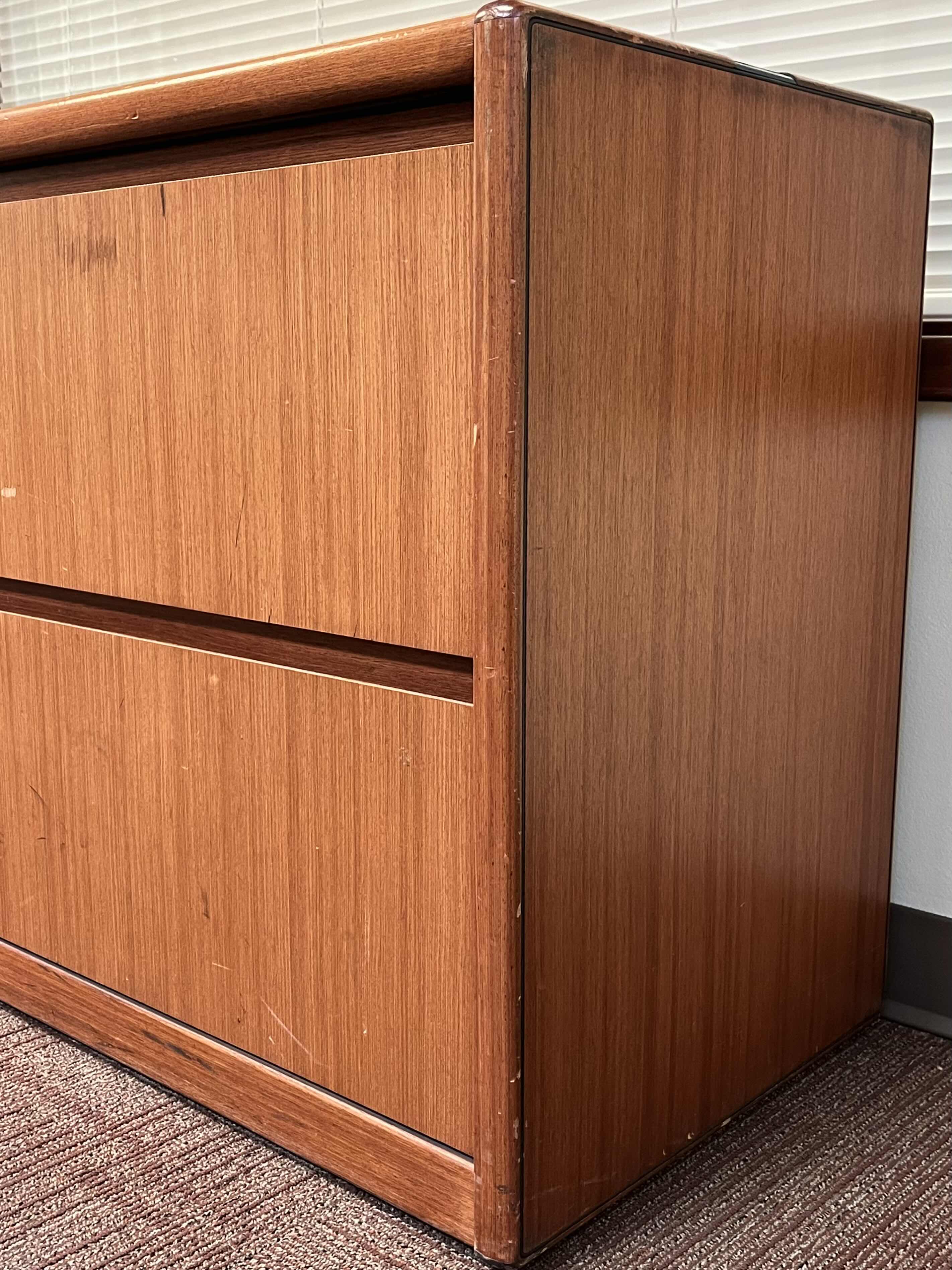 Photo 3 of STEELCASE MAHOGANY SOLID WOOD 2 DRAWER LATERAL FILE CABINET 45” X 20” H29.5”