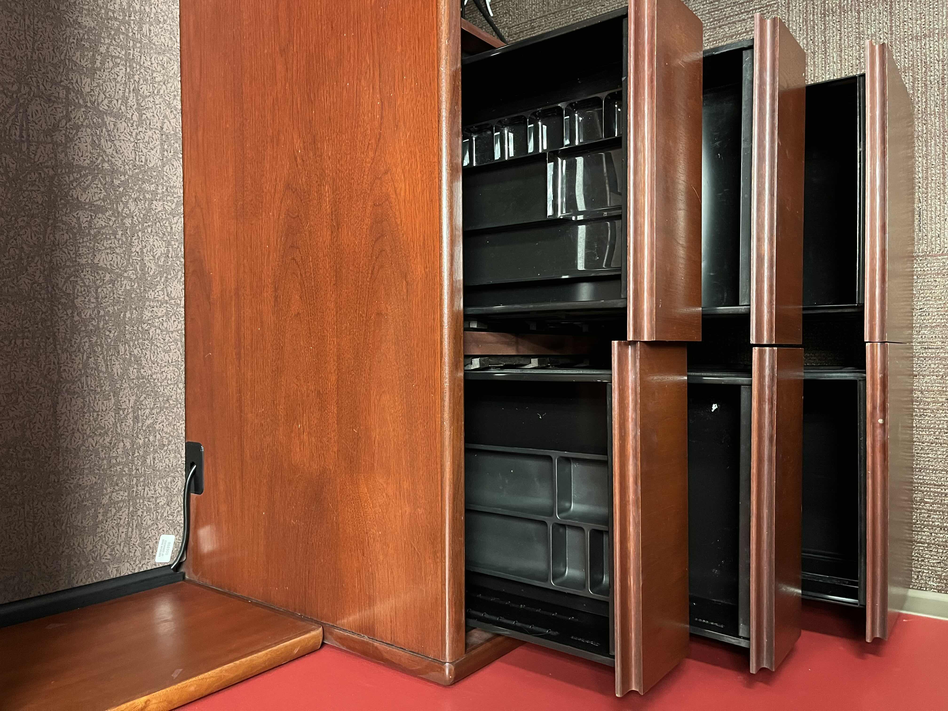 Photo 1 of STEELCASE CHERRY FINISH SOLID WOOD L SHAPE 6 DRAWER OFFICE DESK 90” X 93” H64.5”