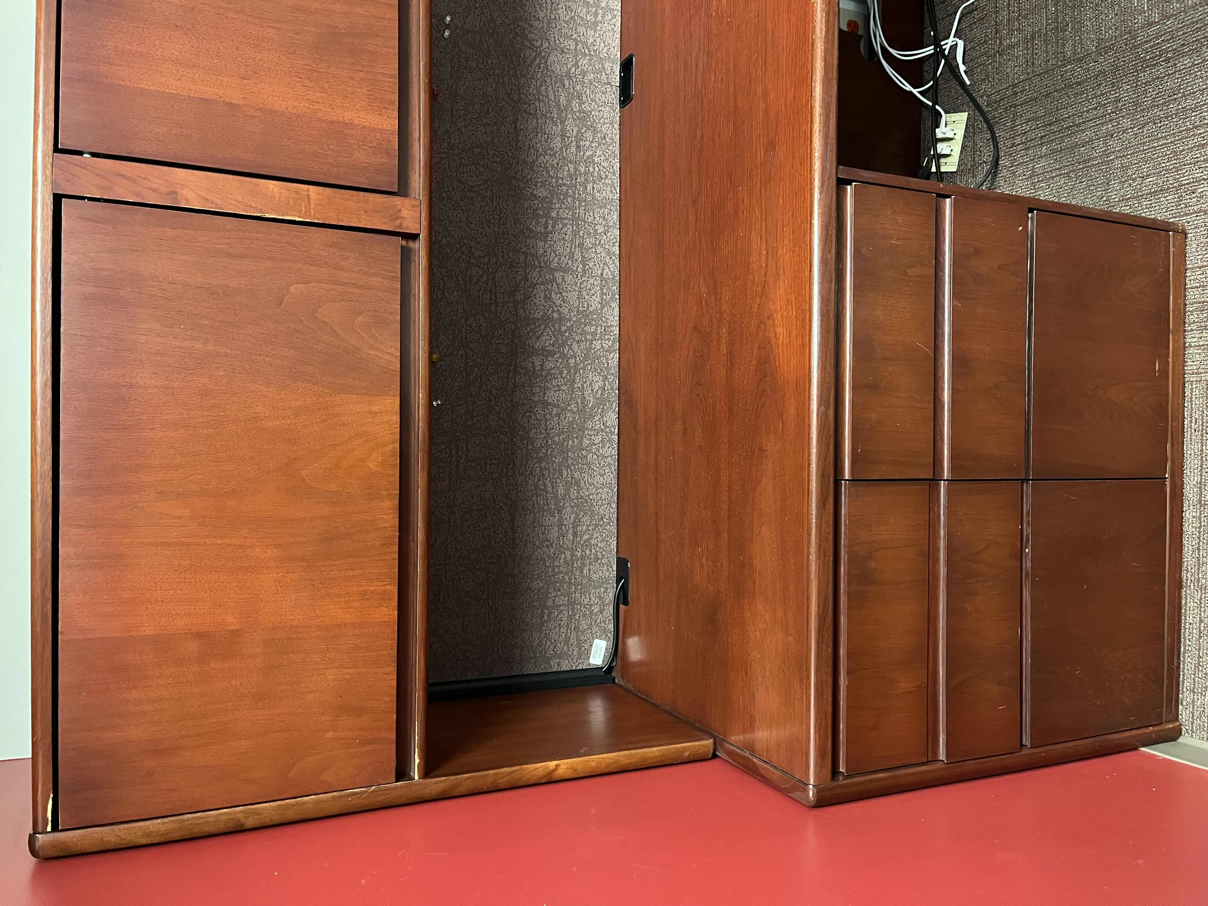 Photo 1 of STEELCASE CHERRY FINISH SOLID WOOD L SHAPE 6 DRAWER OFFICE DESK 90” X 93” H64.5”