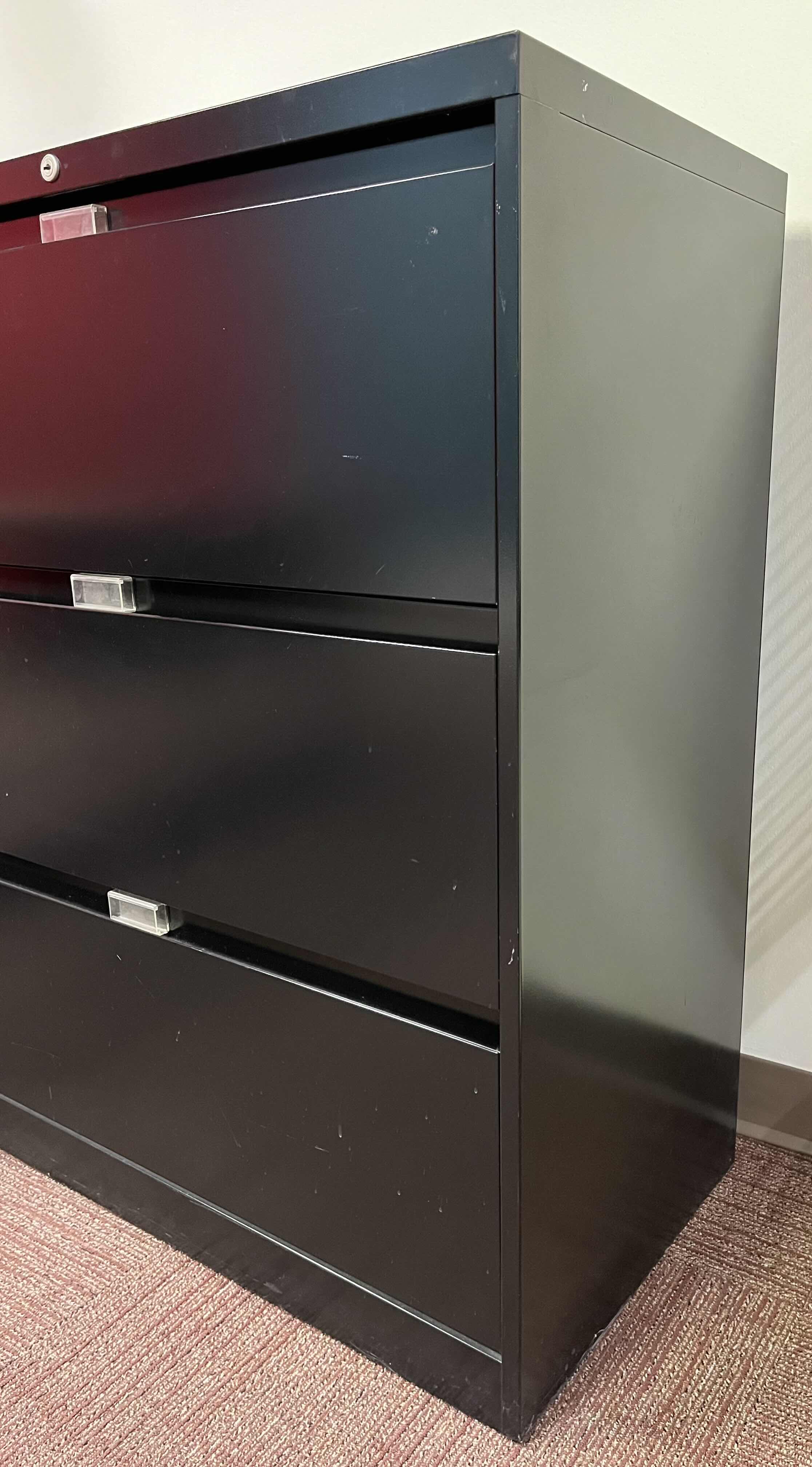 Photo 1 of STEELCASE BLACK METAL 3 DRAWER LATERAL FILE CABINET 36” X 18” H41.5”
