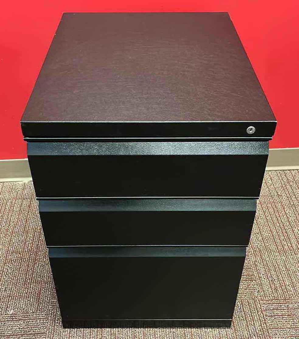 Photo 2 of MERIDIAN BLACK METAL 3 DRAWER FILE CABINET 18” X 22” 26.75”