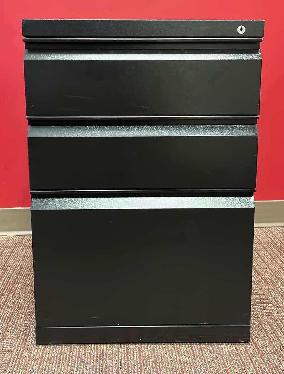 Photo 1 of MERIDIAN BLACK METAL 3 DRAWER FILE CABINET 18” X 22” 26.75”