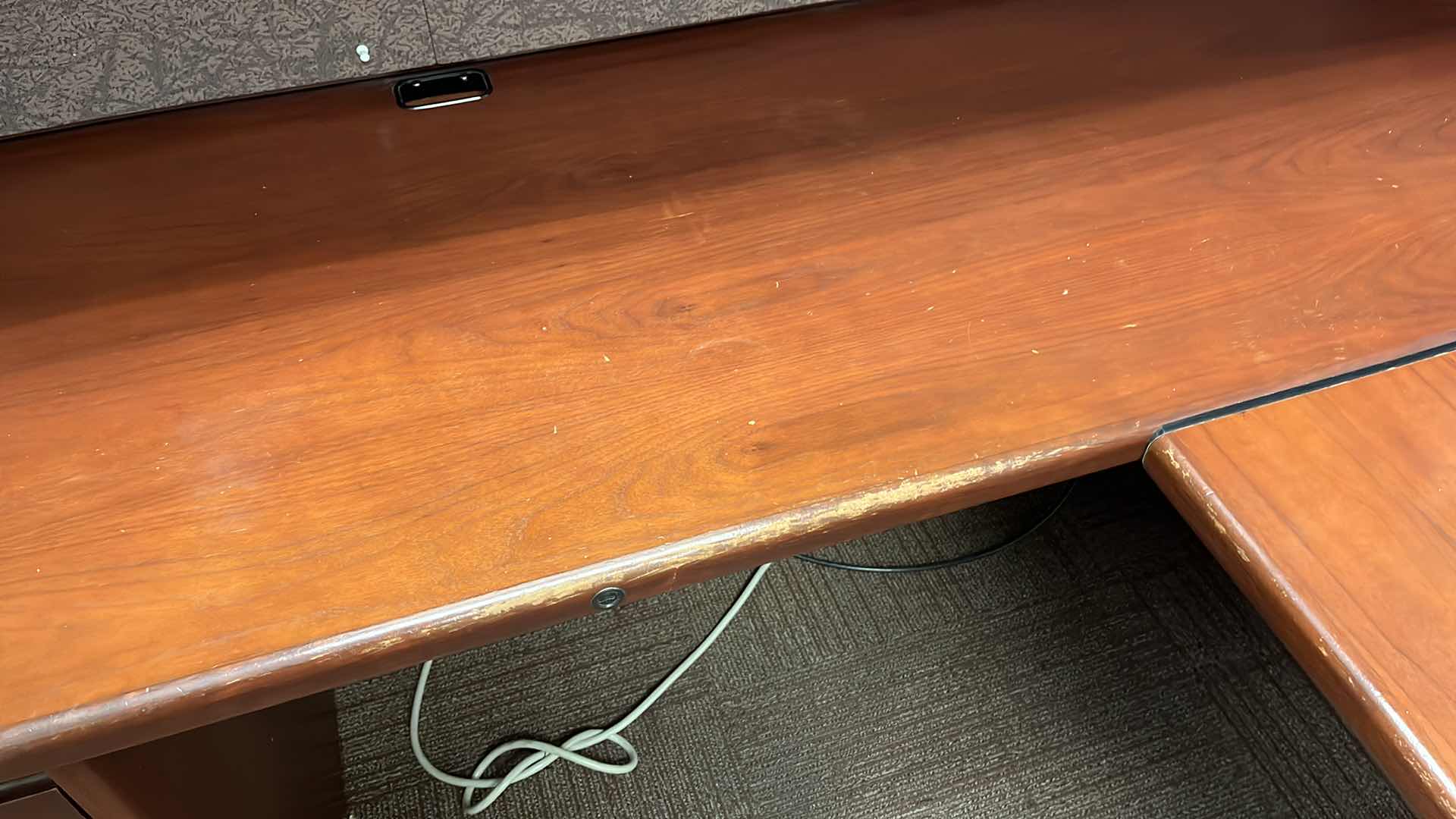 Photo 1 of STEELCASE CHERRY FINISH SOLID WOOD L SHAPE 6 DRAWER OFFICE DESK 90” X 93” H64.5”