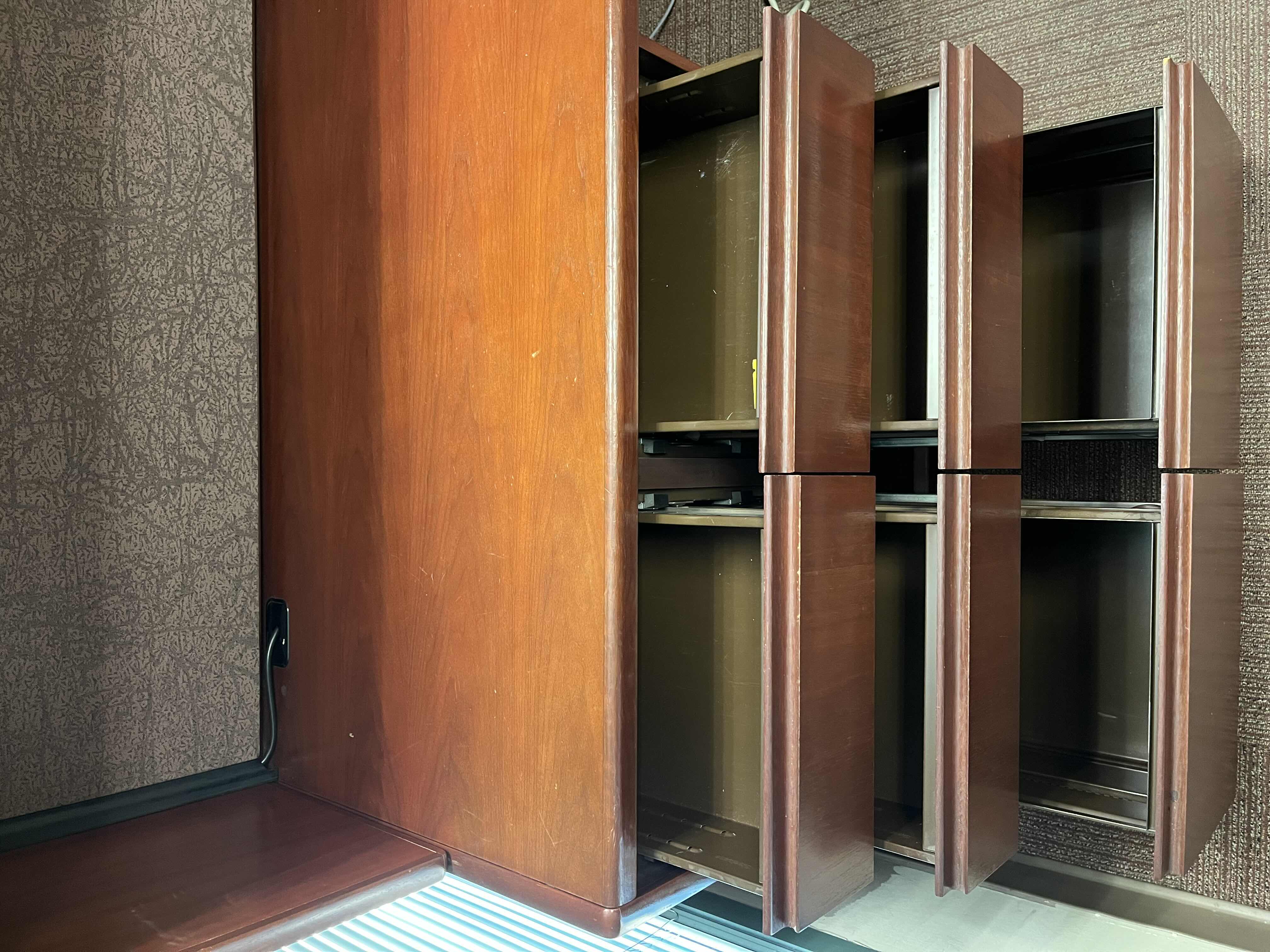 Photo 1 of STEELCASE CHERRY FINISH SOLID WOOD L SHAPE 6 DRAWER OFFICE DESK 90” X 93” H64.5”