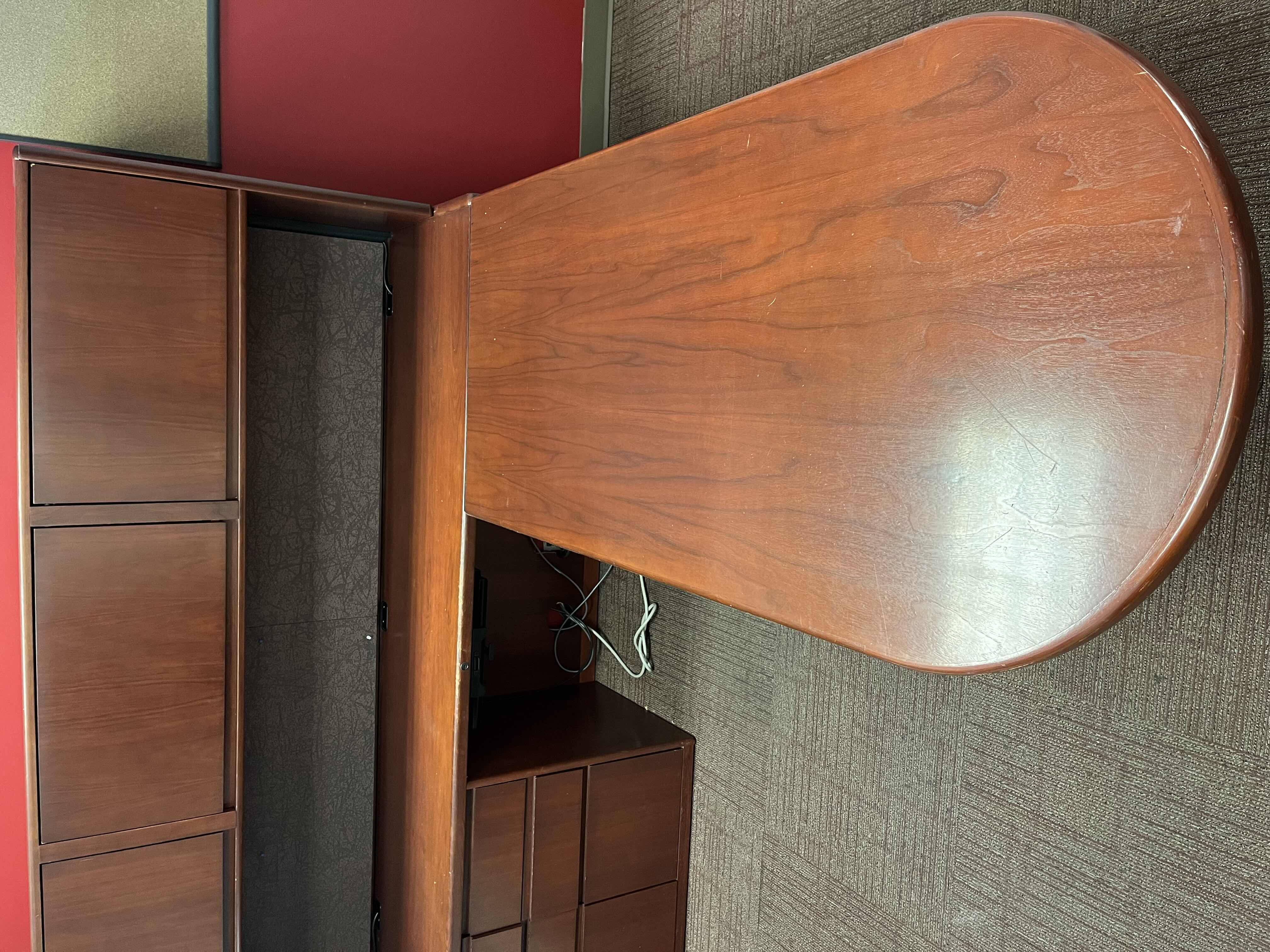 Photo 1 of STEELCASE CHERRY FINISH SOLID WOOD L SHAPE 6 DRAWER OFFICE DESK 90” X 93” H64.5”