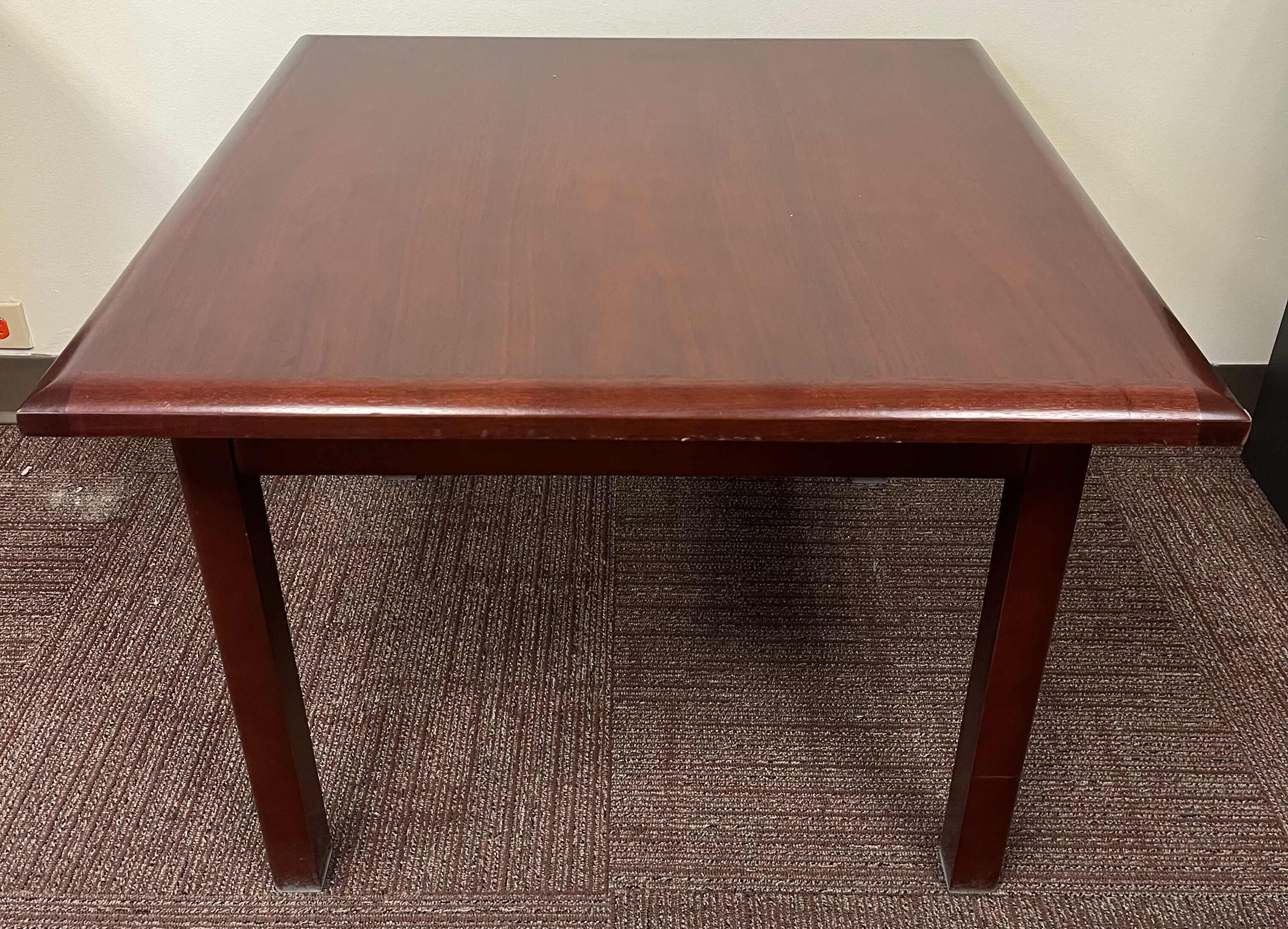 Photo 1 of CHERRY WOOD FINISH SIDE TABLE 30” X 30” H21.5”