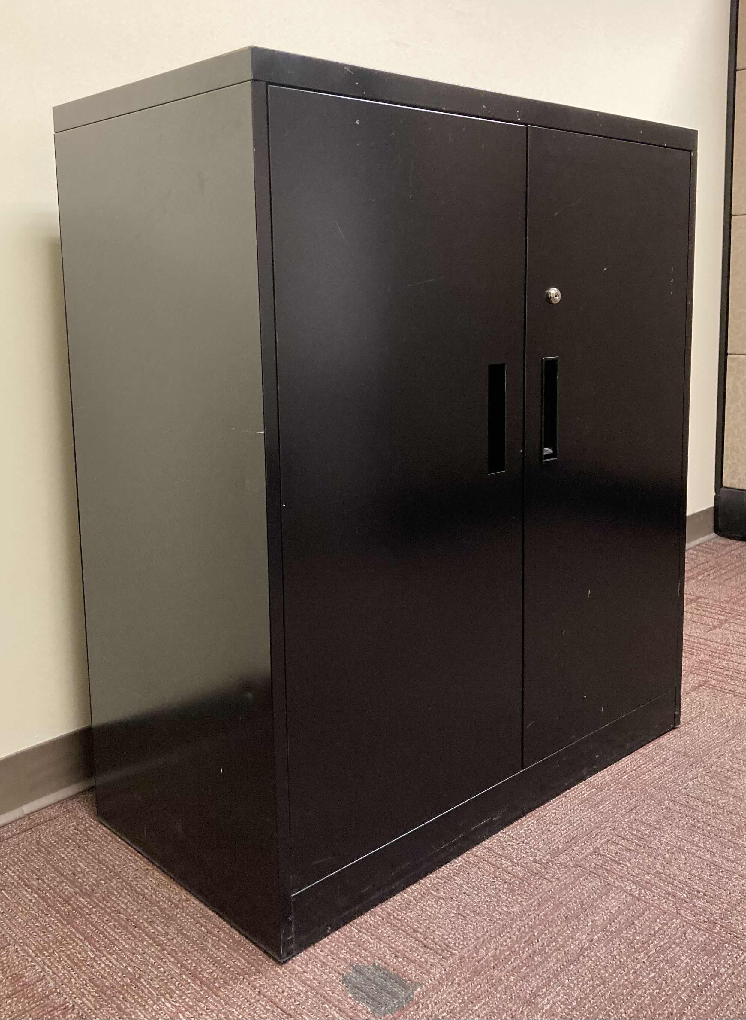 Photo 1 of STEELCASE BLACK 2 DOOR 3 SHELF METAL FILING CABINET 36” X 18” H41.5”