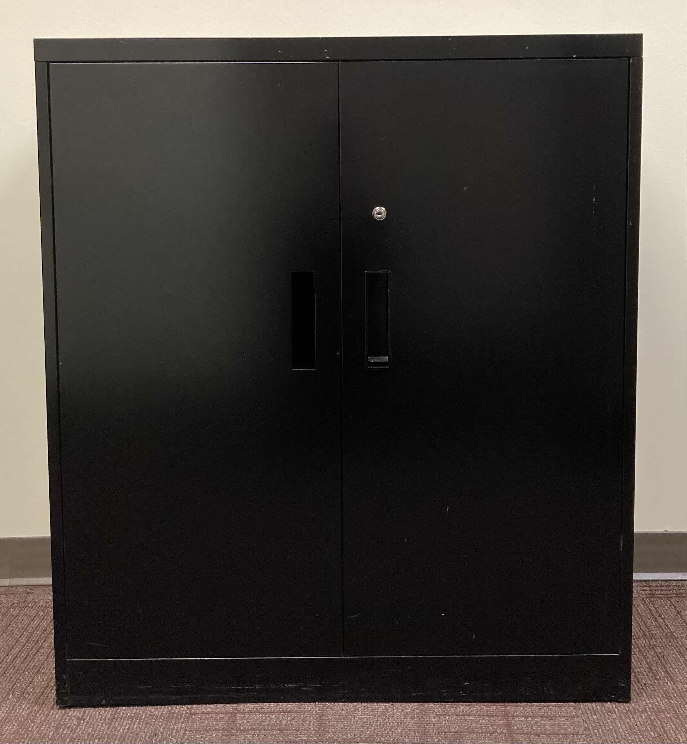Photo 1 of STEELCASE BLACK 2 DOOR 3 SHELF METAL FILING CABINET 36” X 18” H41.5”