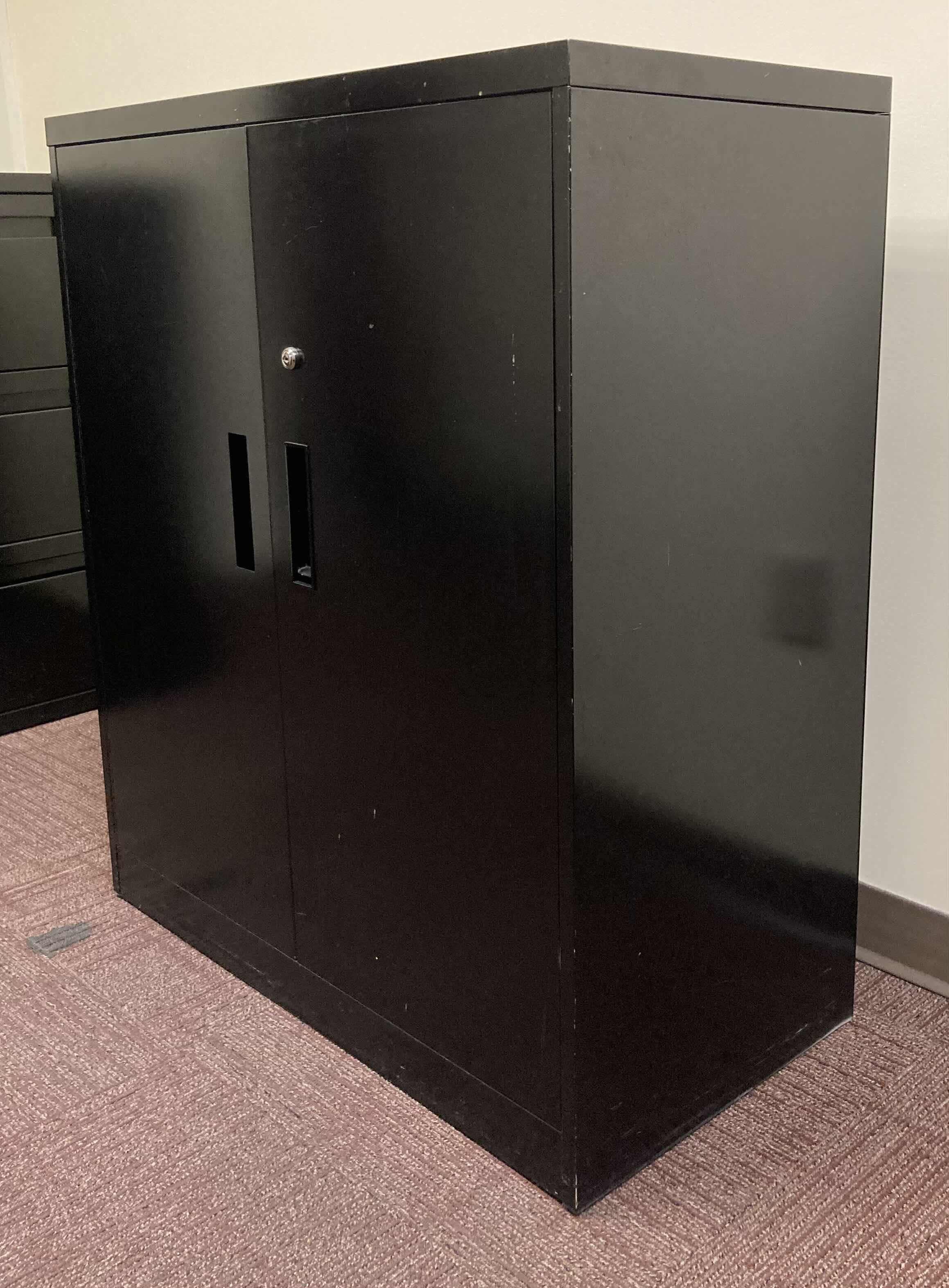 Photo 1 of STEELCASE BLACK 2 DOOR 3 SHELF METAL FILING CABINET 36” X 18” H41.5”