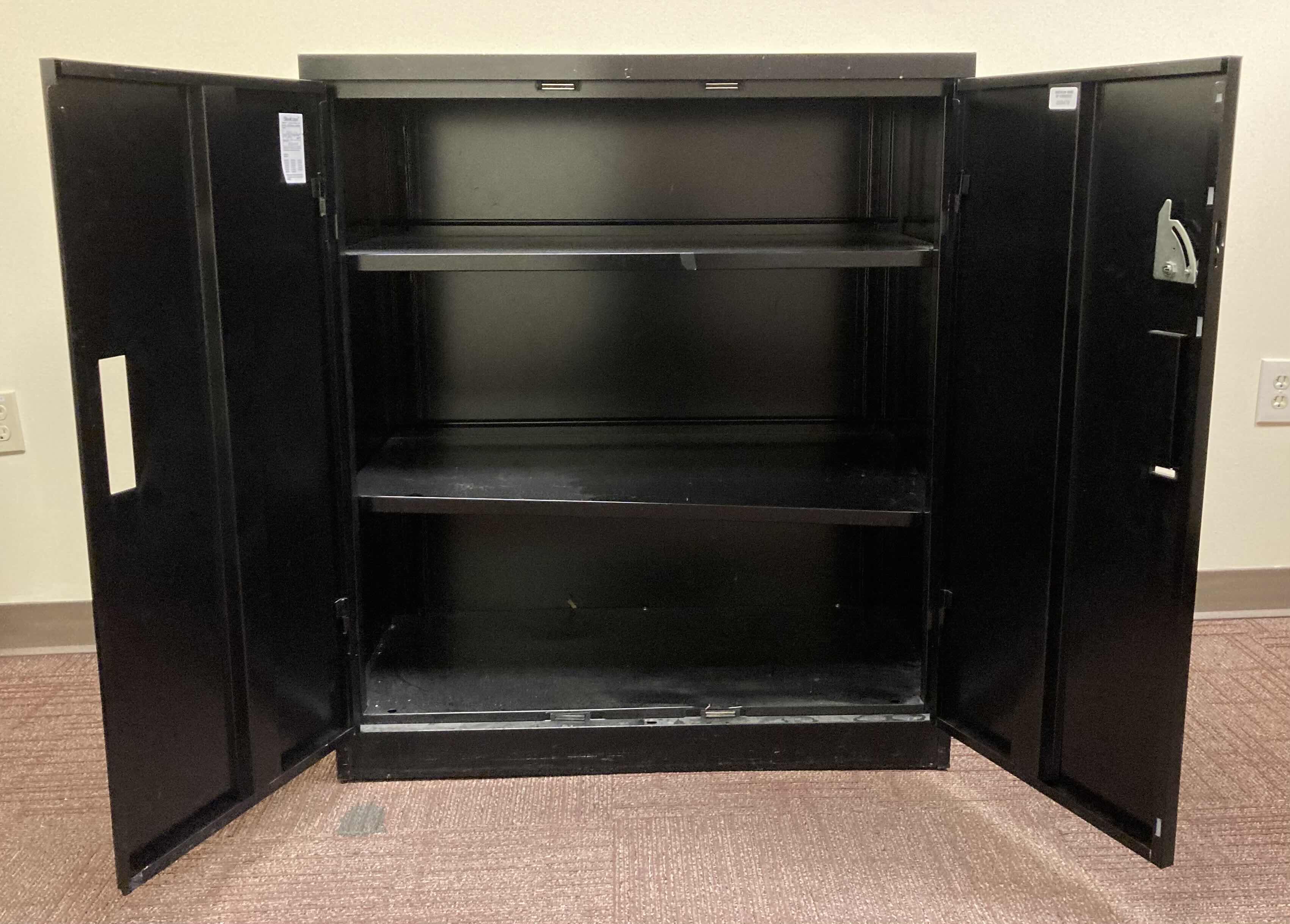 Photo 1 of STEELCASE BLACK 2 DOOR 3 SHELF METAL FILING CABINET 36” X 18” H41.5”