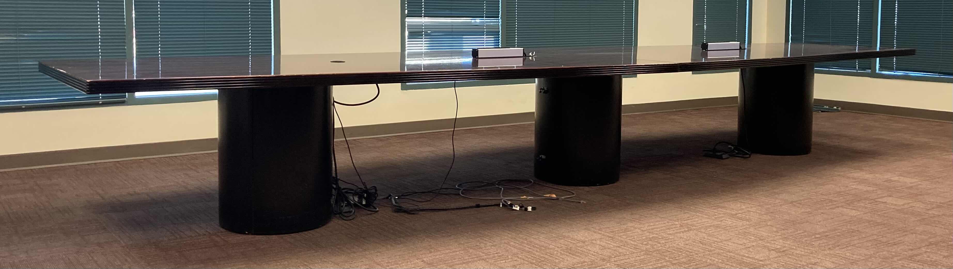 Photo 1 of MAHOGANY WOOD CONFERENCE TABLE W 2 POWER STRIPS 18’ft X 5’ft H2.5’ft