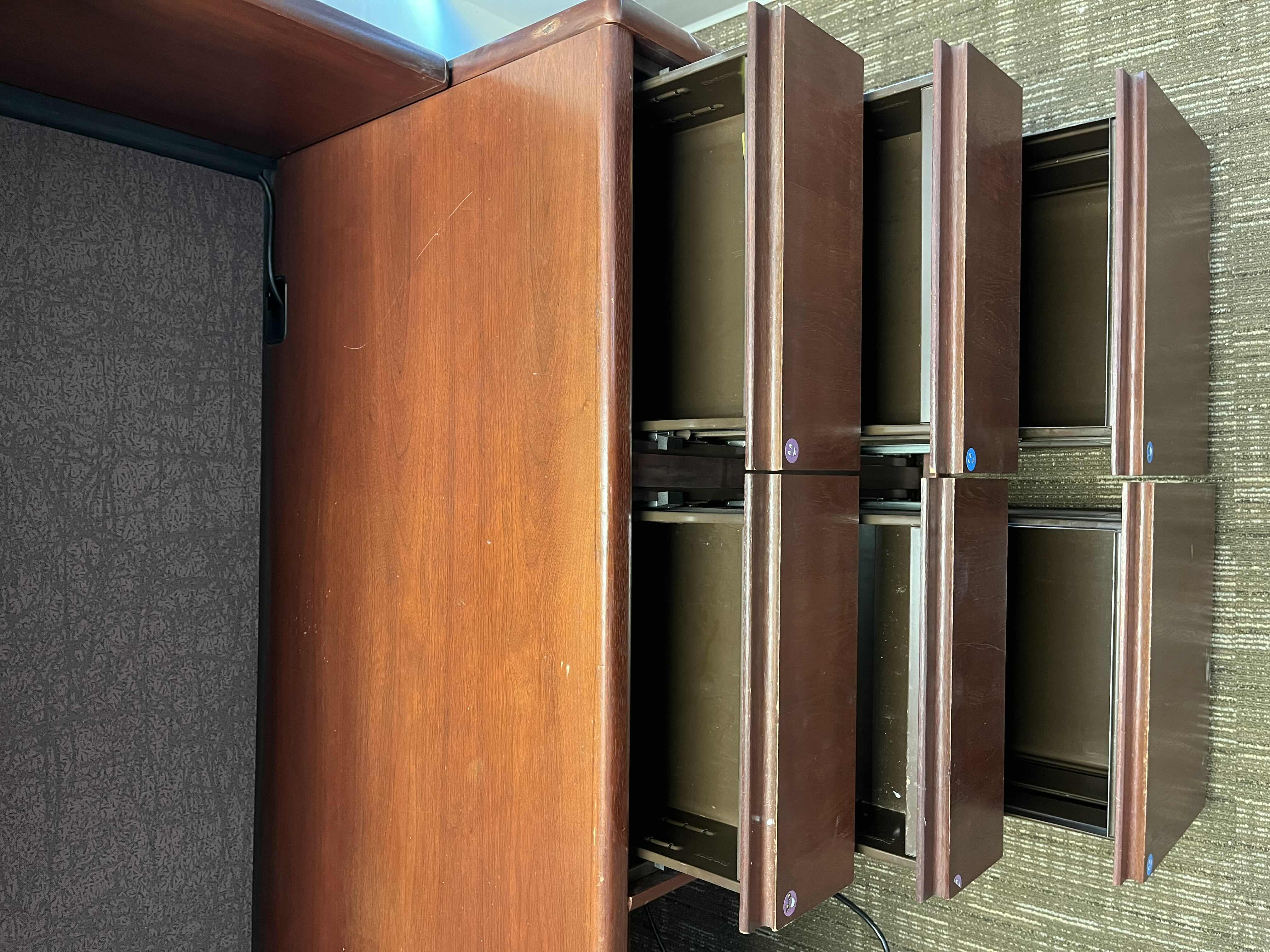 Photo 6 of STEELCASE CHERRY FINISH SOLID WOOD L SHAPE 6 DRAWER OFFICE DESK 90” X 93” H64.5”