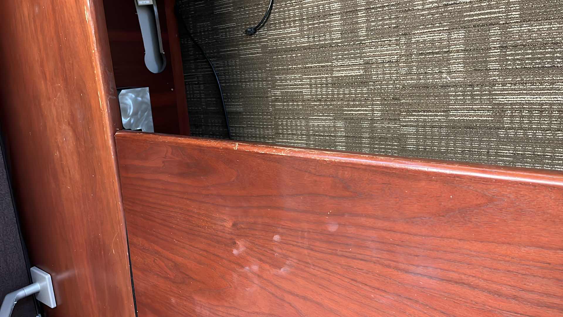 Photo 1 of STEELCASE CHERRY FINISH SOLID WOOD L SHAPE 6 DRAWER OFFICE DESK 90” X 93” H64.5”