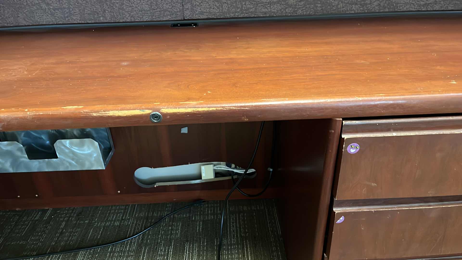 Photo 8 of STEELCASE CHERRY FINISH SOLID WOOD L SHAPE 6 DRAWER OFFICE DESK 90” X 93” H64.5”