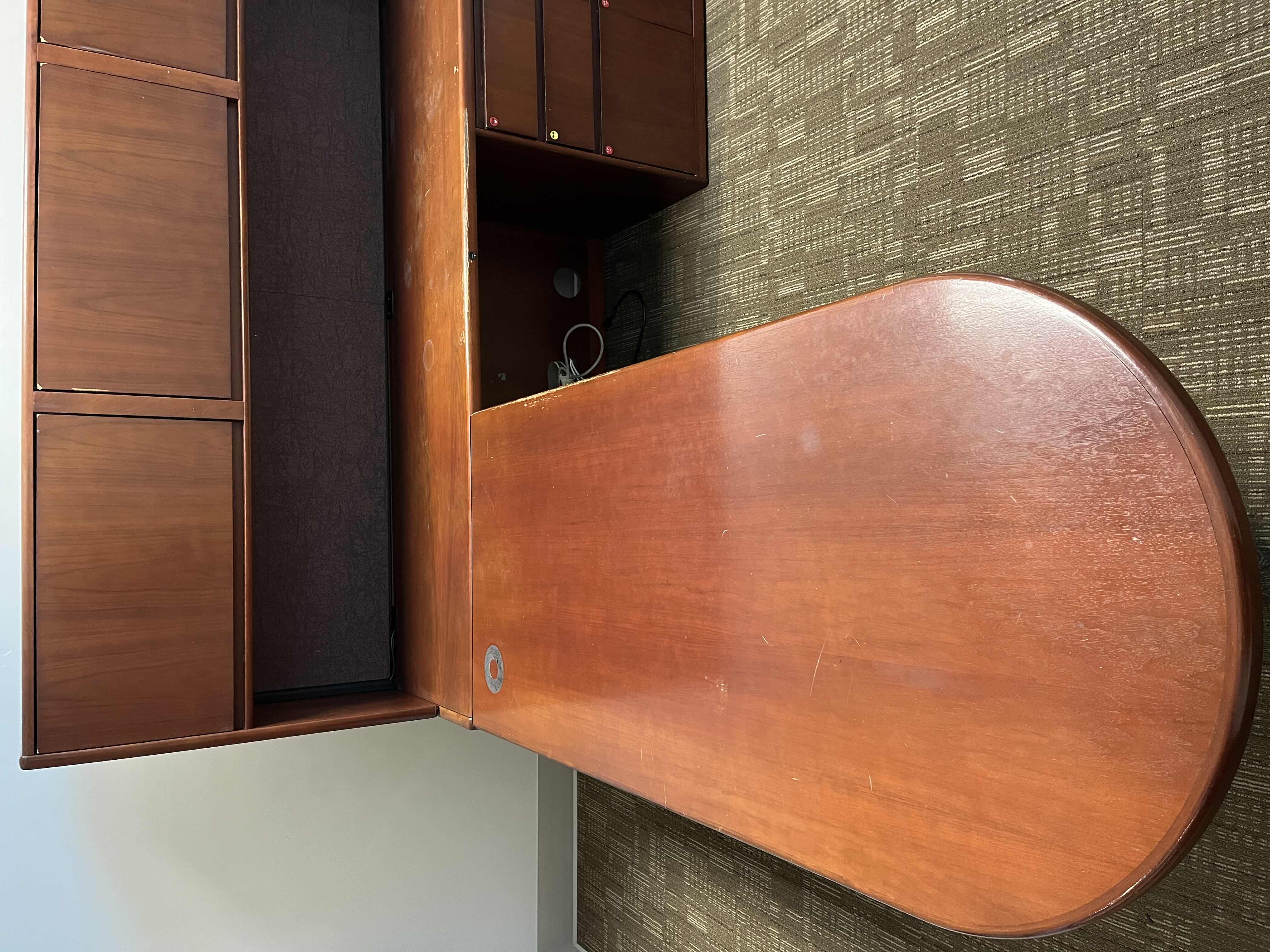 Photo 3 of STEELCASE CHERRY FINISH SOLID WOOD L SHAPE 6 DRAWER OFFICE DESK 90” X 93” H64.5”