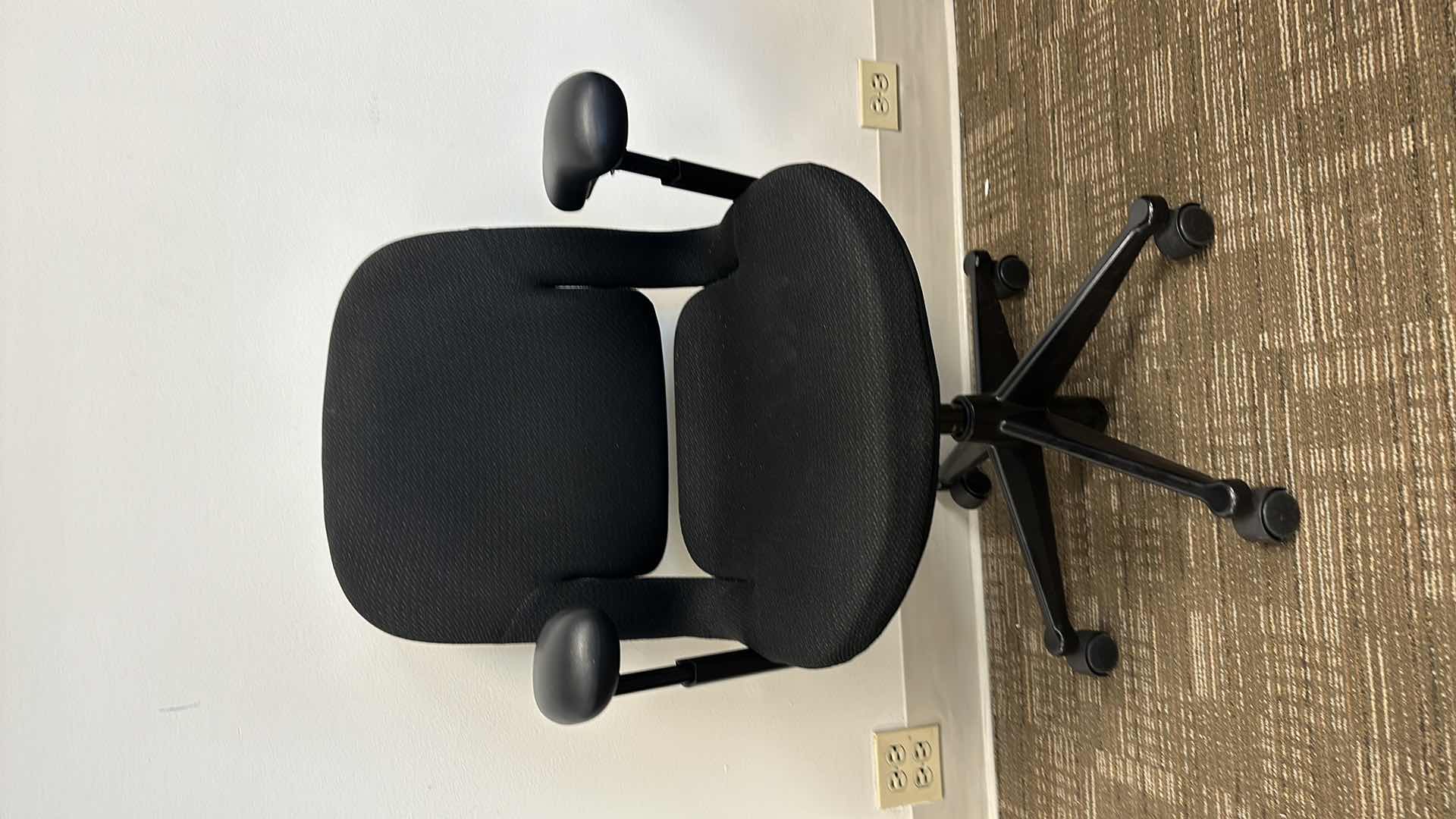 Photo 1 of BLACK FABRIC ADJUSTABLE OFFICE CHAIR PADDED ARMREST SWIVEL BASE