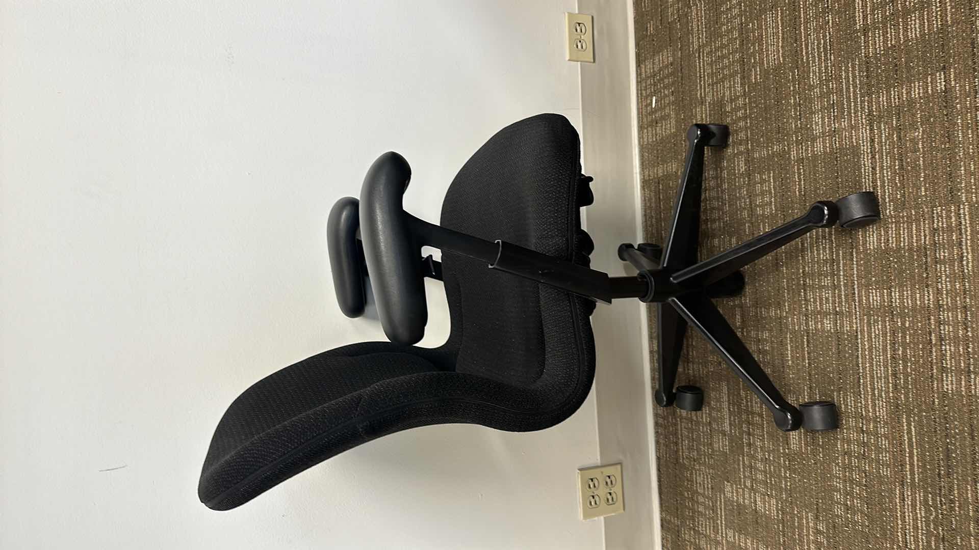 Photo 1 of BLACK FABRIC ADJUSTABLE OFFICE CHAIR PADDED ARMREST SWIVEL BASE