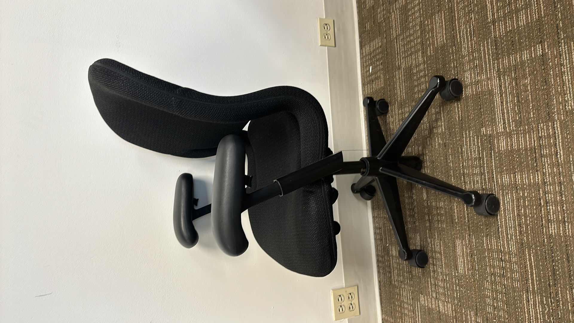 Photo 1 of BLACK FABRIC ADJUSTABLE OFFICE CHAIR PADDED ARMREST SWIVEL BASE