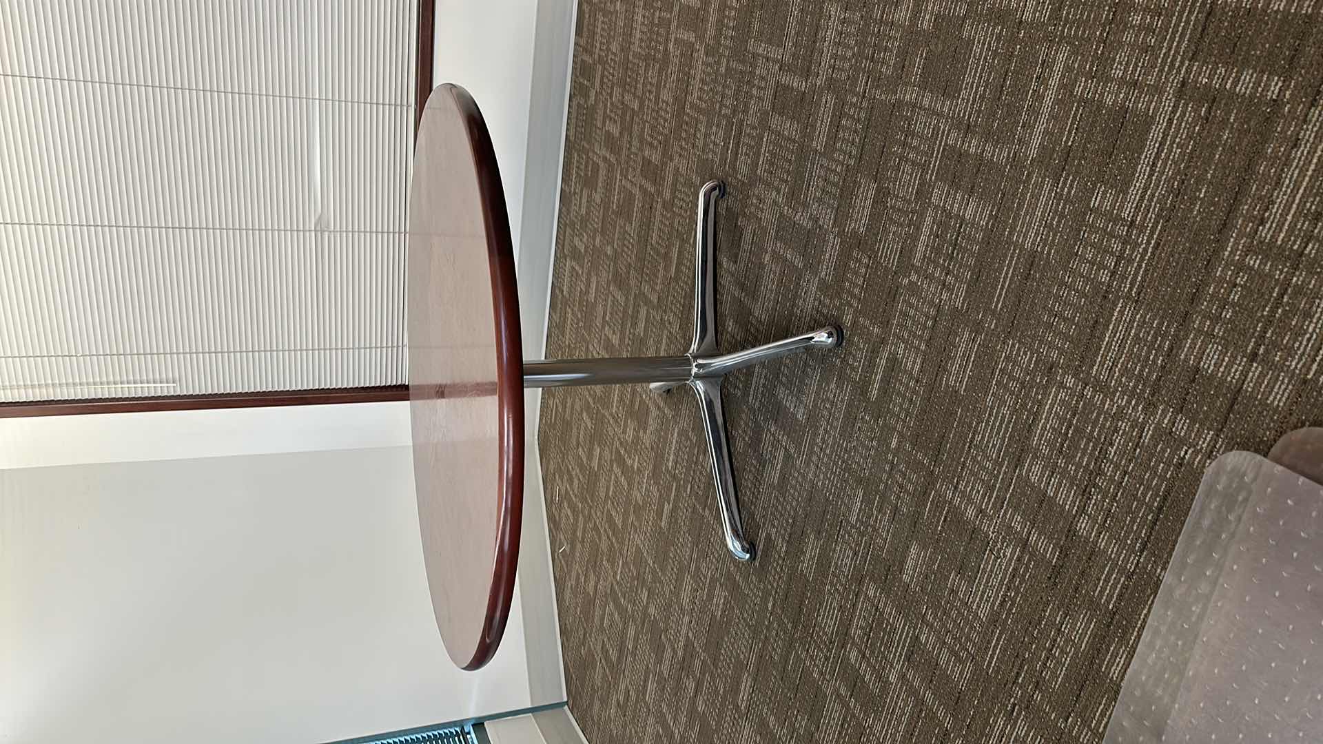 Photo 1 of WOOD OFFICE TABLE CHROME BASE DIA47” H29”