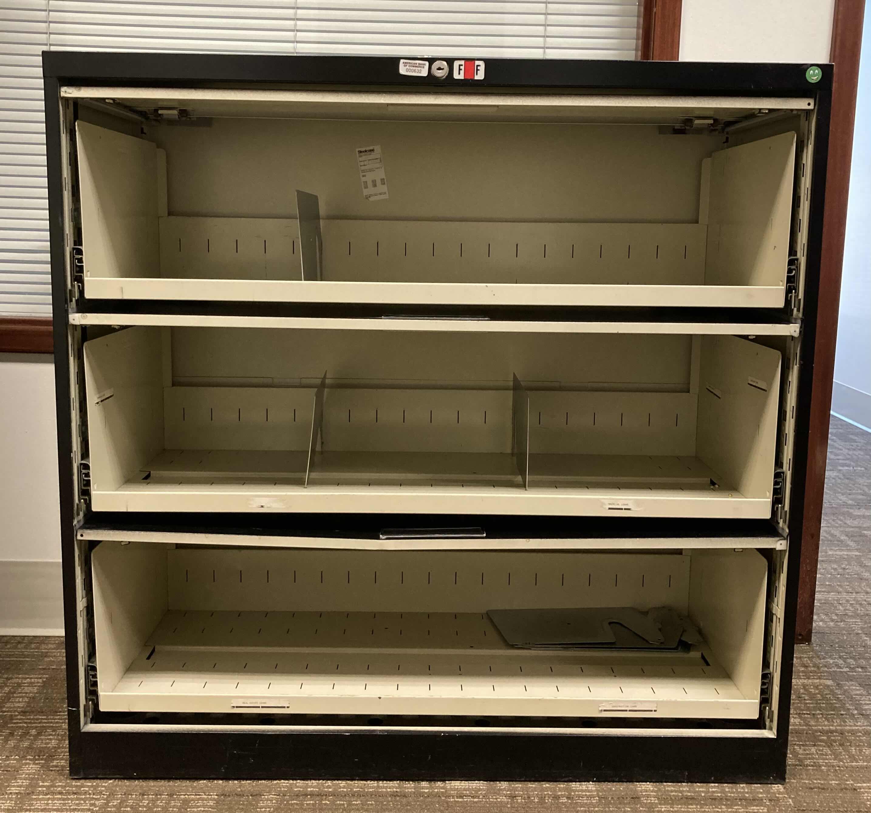 Photo 1 of STEELCASE BROADSIDES 3 DRAWER BLACK LATERAL ROLLOUT FILING CABINET 36” X 18” H64.75”