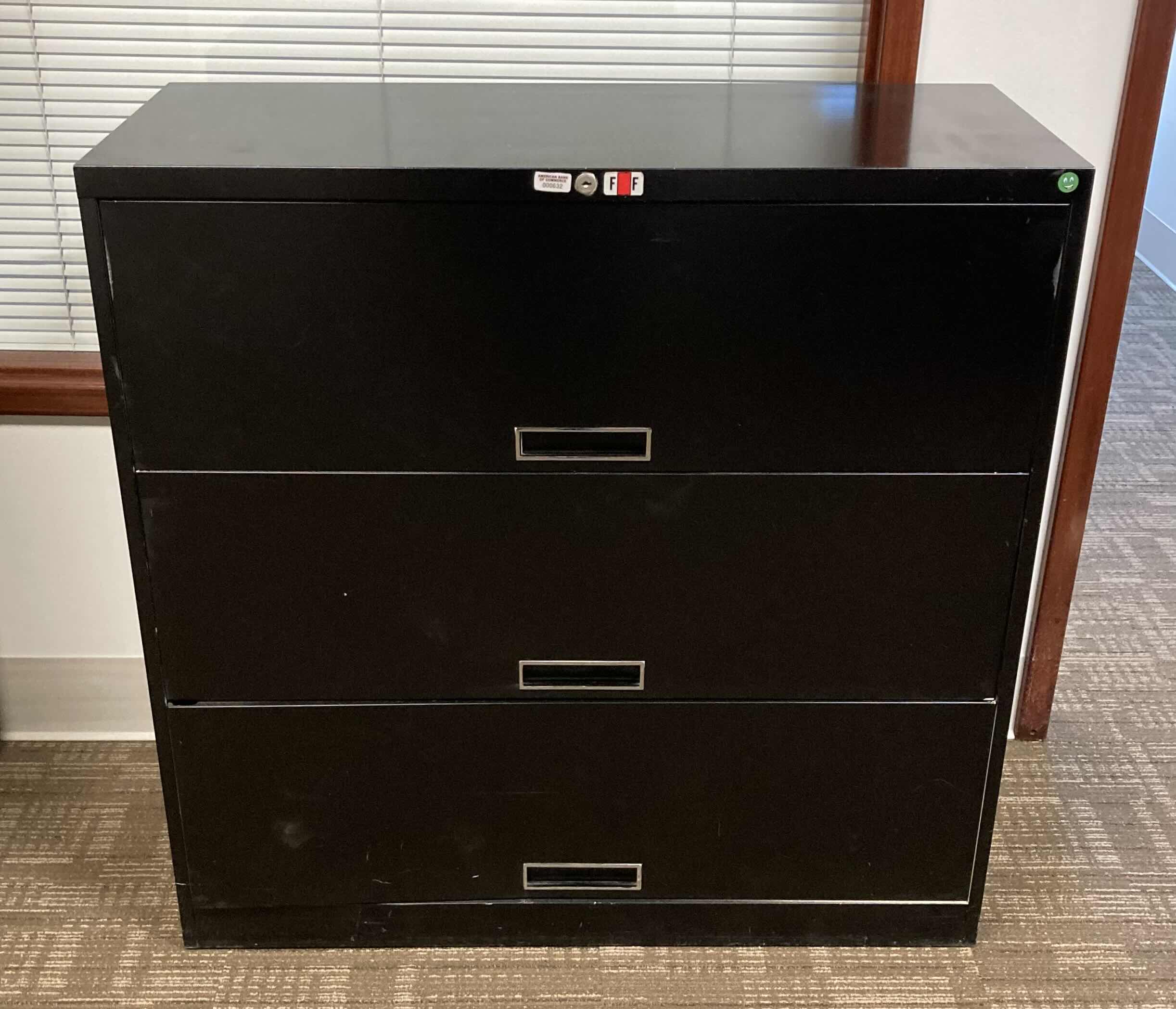 Photo 1 of STEELCASE BROADSIDES 3 DRAWER BLACK LATERAL ROLLOUT FILING CABINET 36” X 18” H64.75”