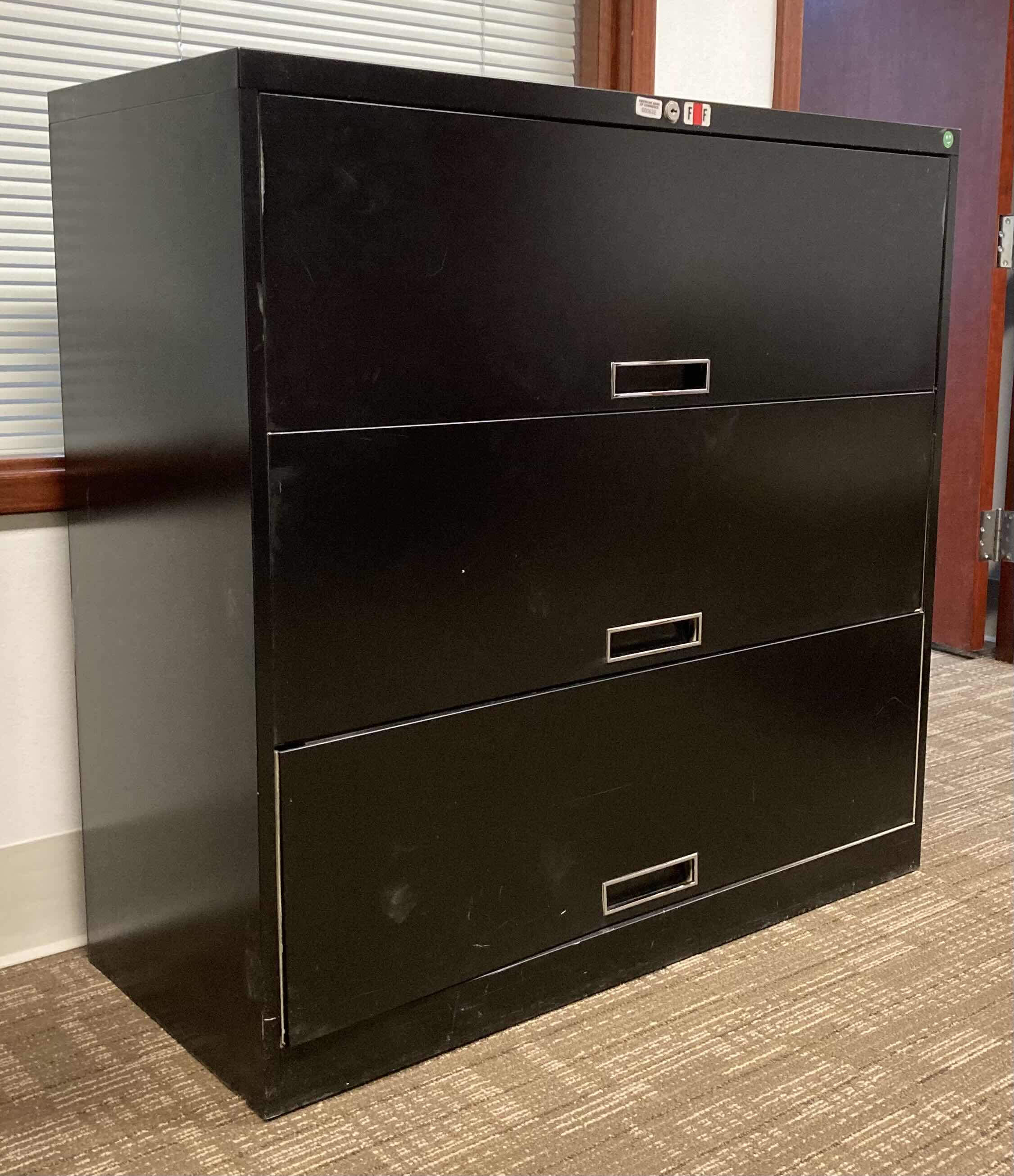 Photo 1 of STEELCASE BROADSIDES 3 DRAWER BLACK LATERAL ROLLOUT FILING CABINET 36” X 18” H64.75”