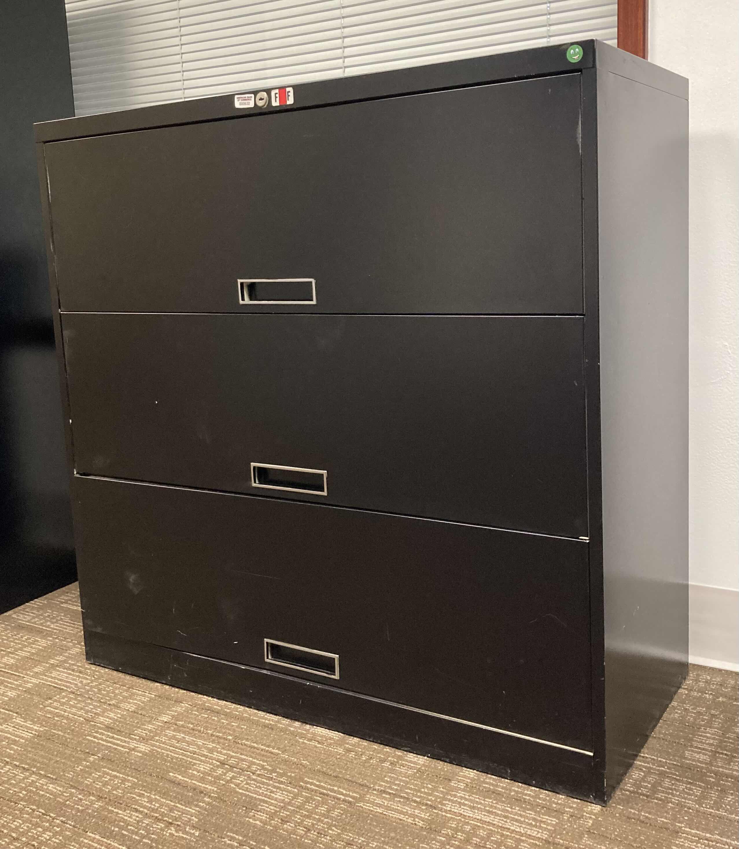 Photo 1 of STEELCASE BROADSIDES 3 DRAWER BLACK LATERAL ROLLOUT FILING CABINET 36” X 18” H64.75”