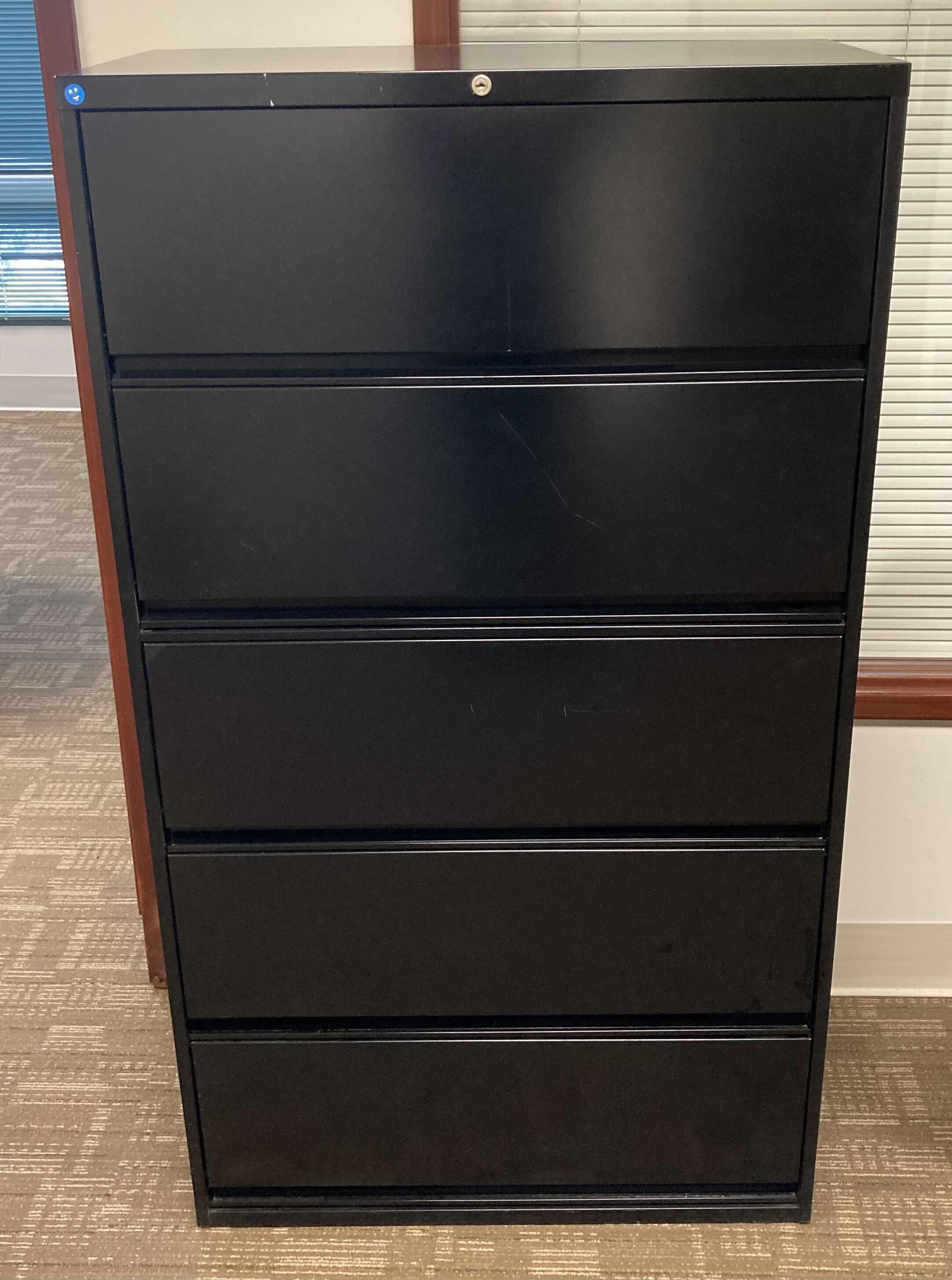 Photo 1 of STEELCASE 5 DRAWER BLACK LATERAL ROLLOUT FILING CABINET 42” X 18” H41.5”