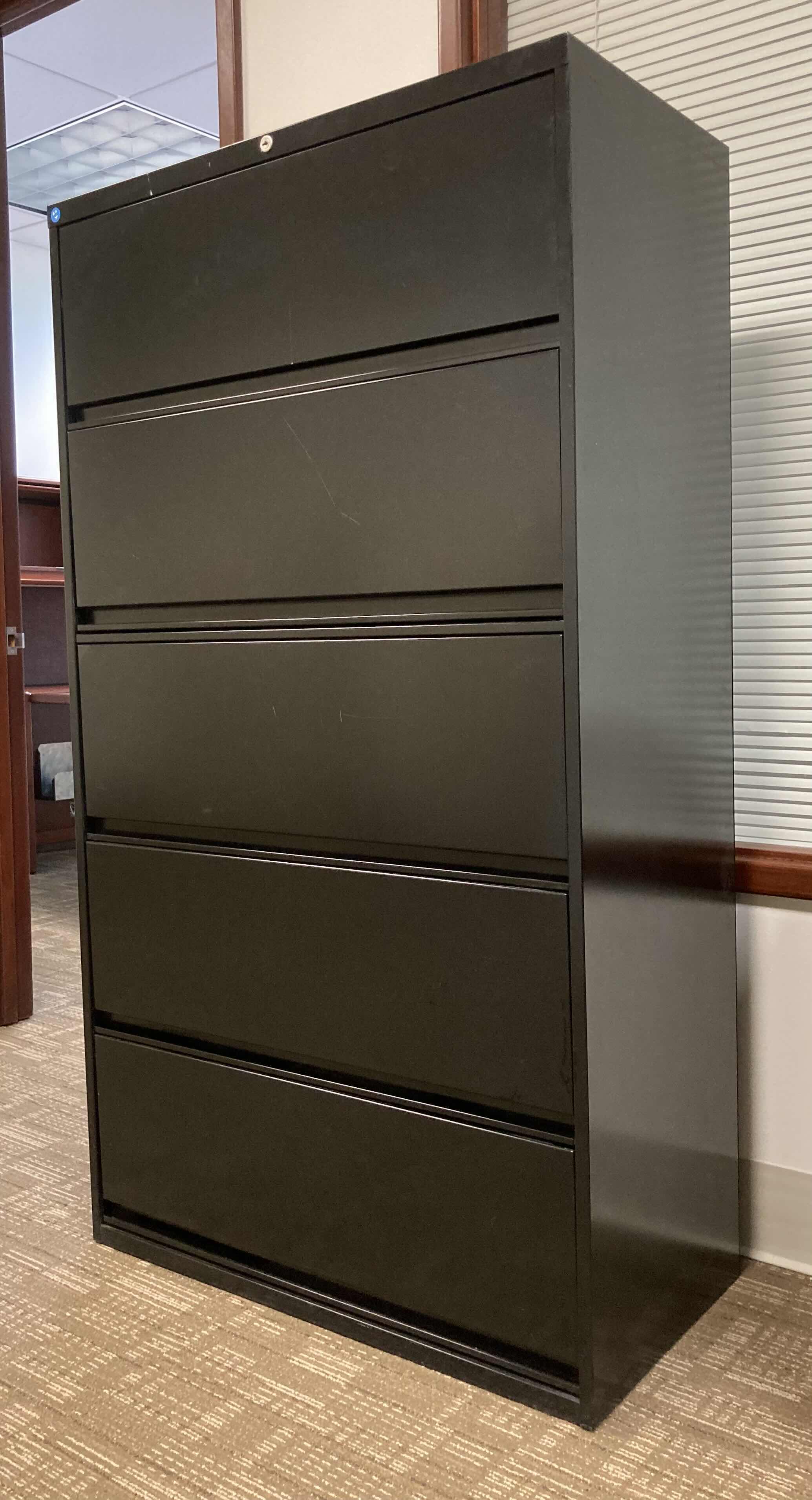 Photo 1 of STEELCASE 5 DRAWER BLACK LATERAL ROLLOUT FILING CABINET 42” X 18” H41.5”