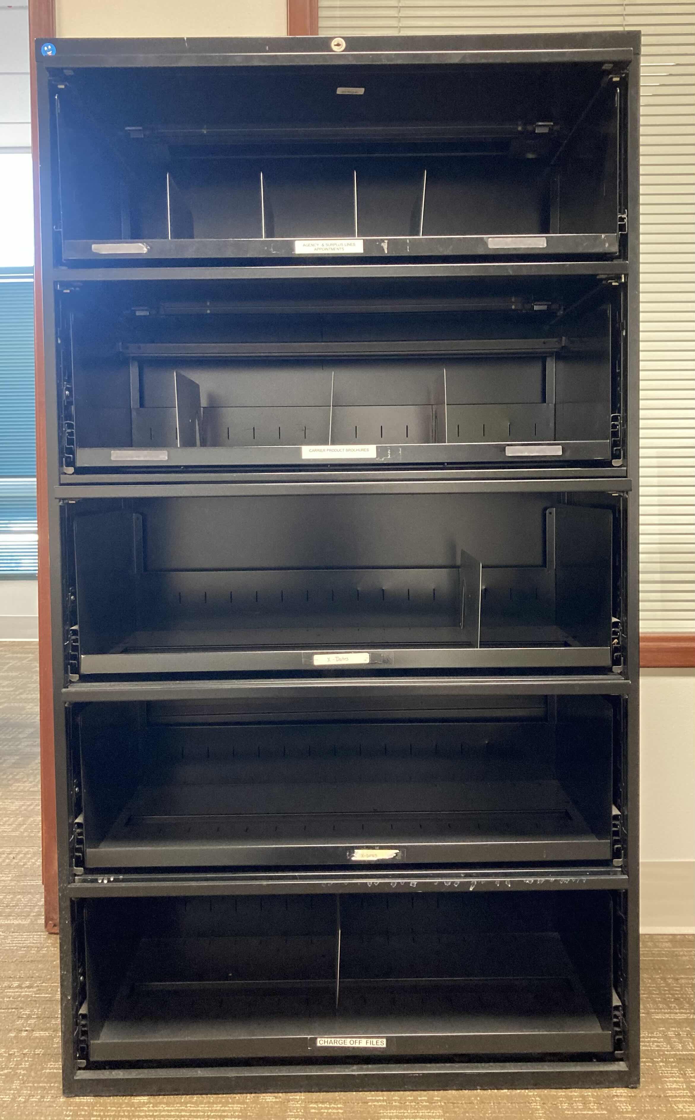 Photo 1 of STEELCASE 5 DRAWER BLACK LATERAL ROLLOUT FILING CABINET 42” X 18” H41.5”