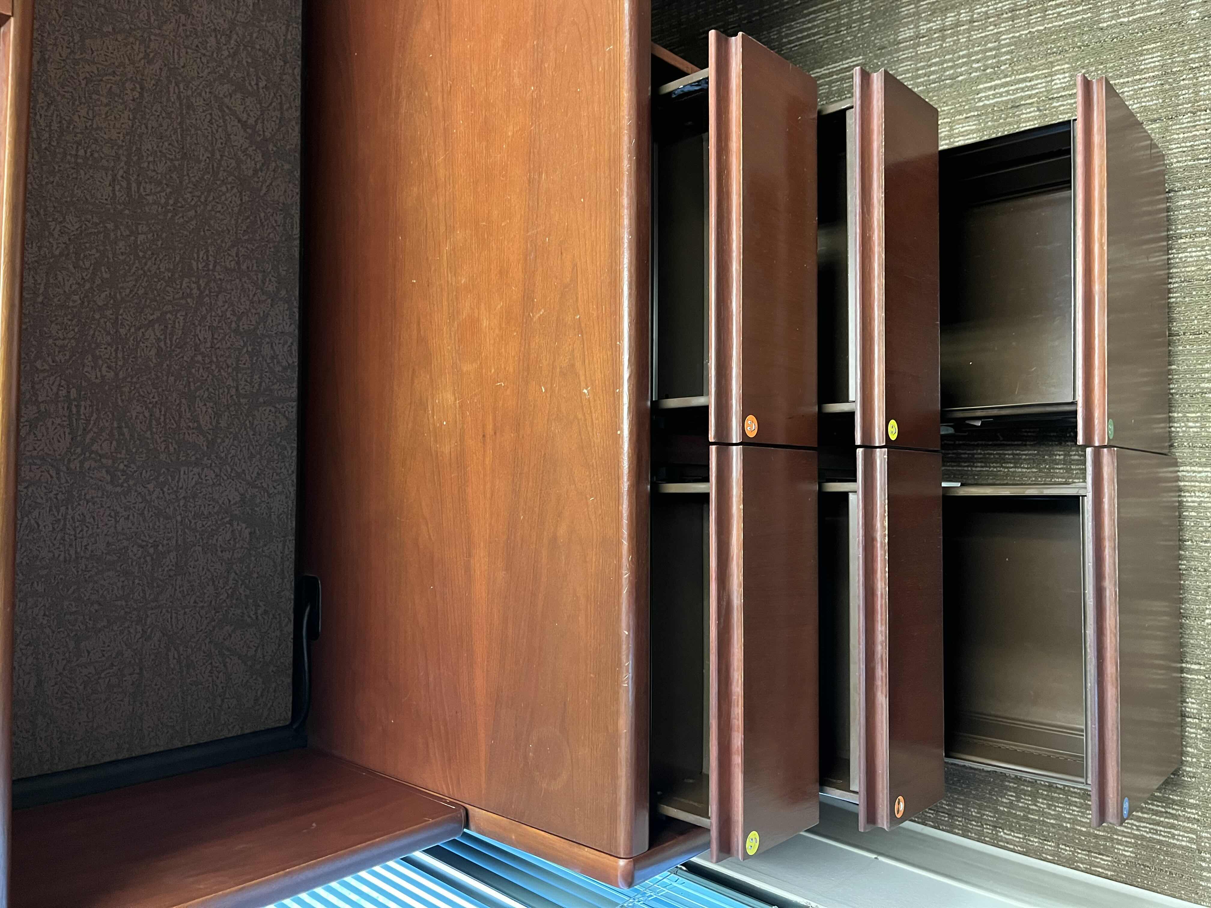 Photo 1 of STEELCASE CHERRY FINISH SOLID WOOD L SHAPE 6 DRAWER OFFICE DESK 90” X 93” H64.5”