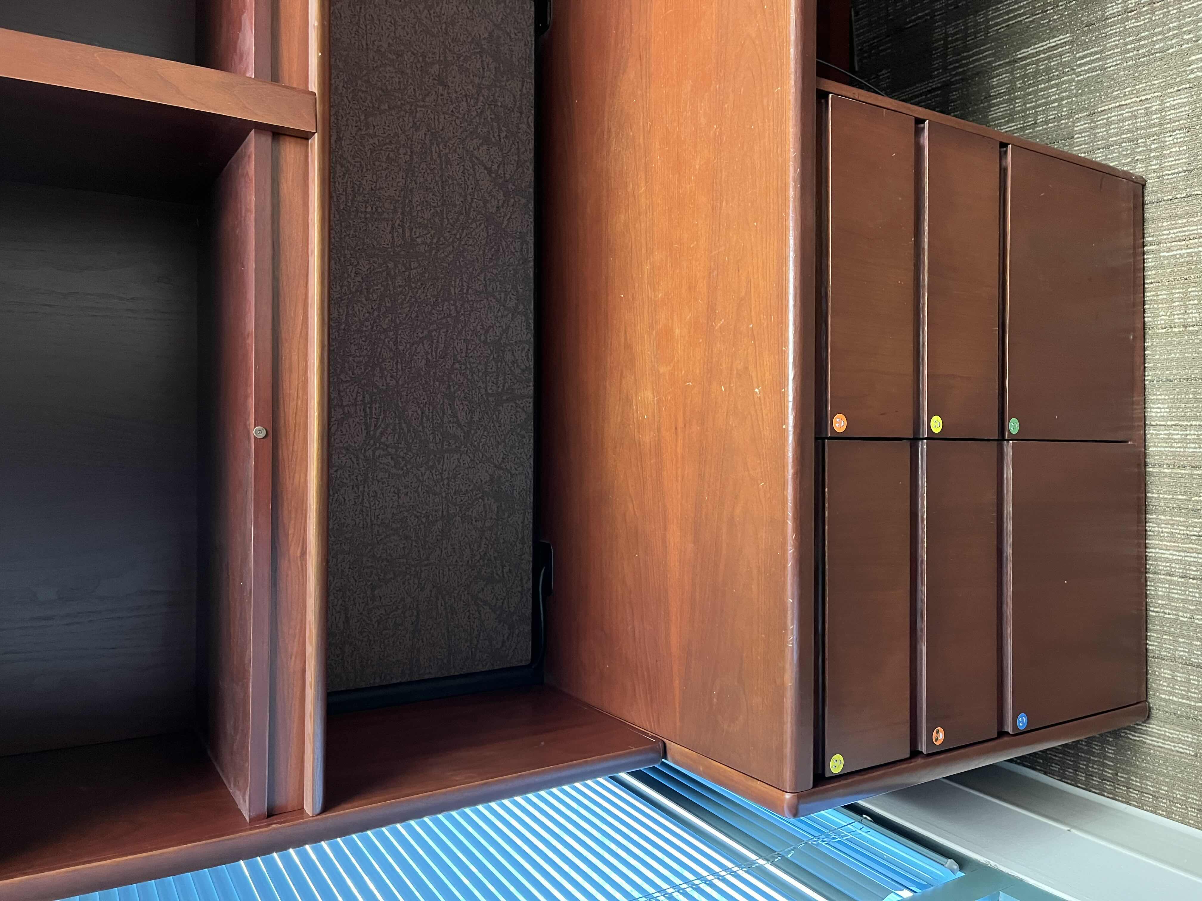 Photo 1 of STEELCASE CHERRY FINISH SOLID WOOD L SHAPE 6 DRAWER OFFICE DESK 90” X 93” H64.5”