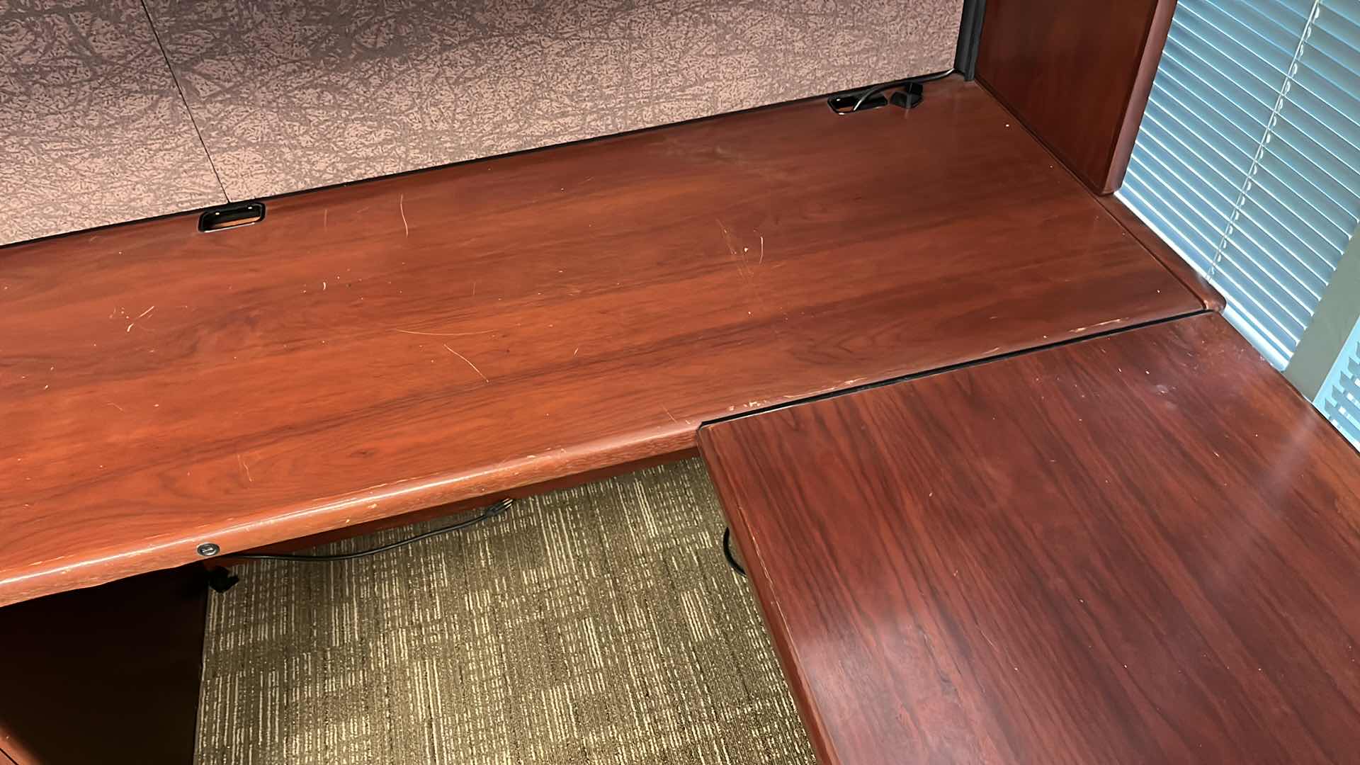 Photo 10 of STEELCASE CHERRY FINISH SOLID WOOD U SHAPE 8 DRAWER OFFICE DESK W BUILT IN CABINET 125” X 105” H64.5”