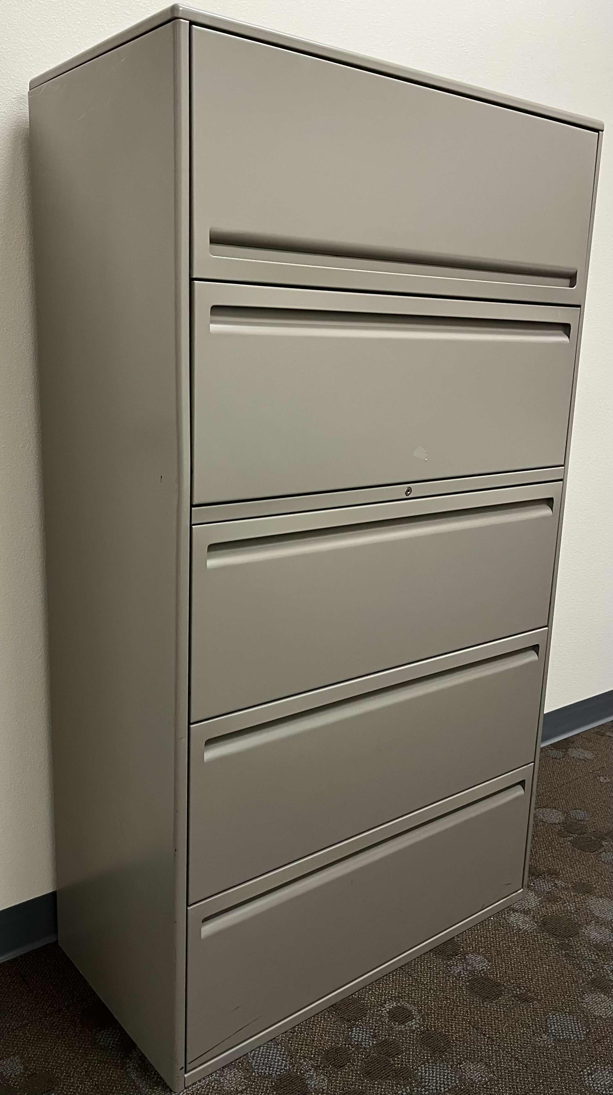Photo 1 of HAWORTH 5 DRAWER METAL ROLLOUT LATERAL FILE CABINET 36” X 18” H62.5”