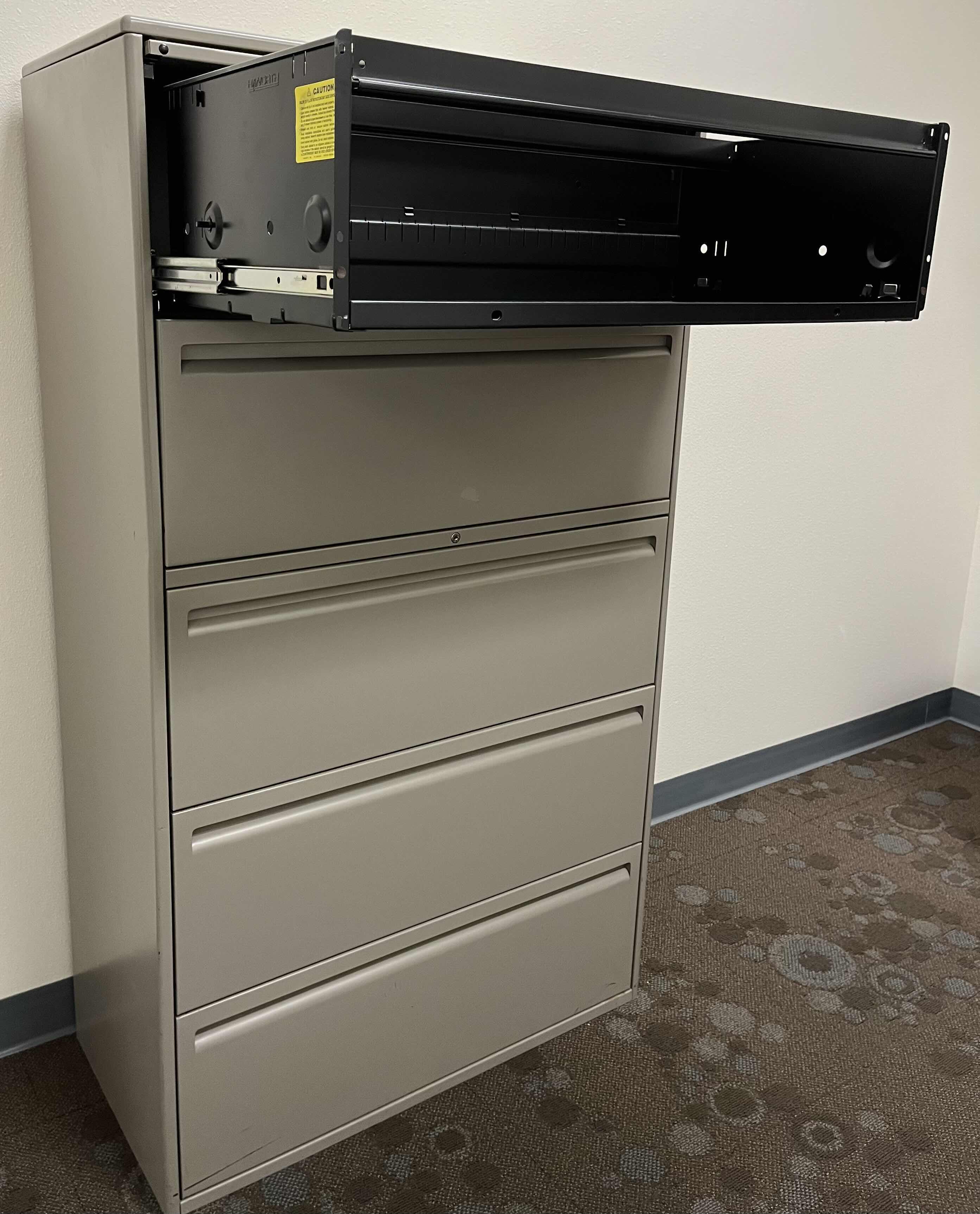 Photo 1 of HAWORTH 5 DRAWER METAL ROLLOUT LATERAL FILE CABINET 36” X 18” H62.5”