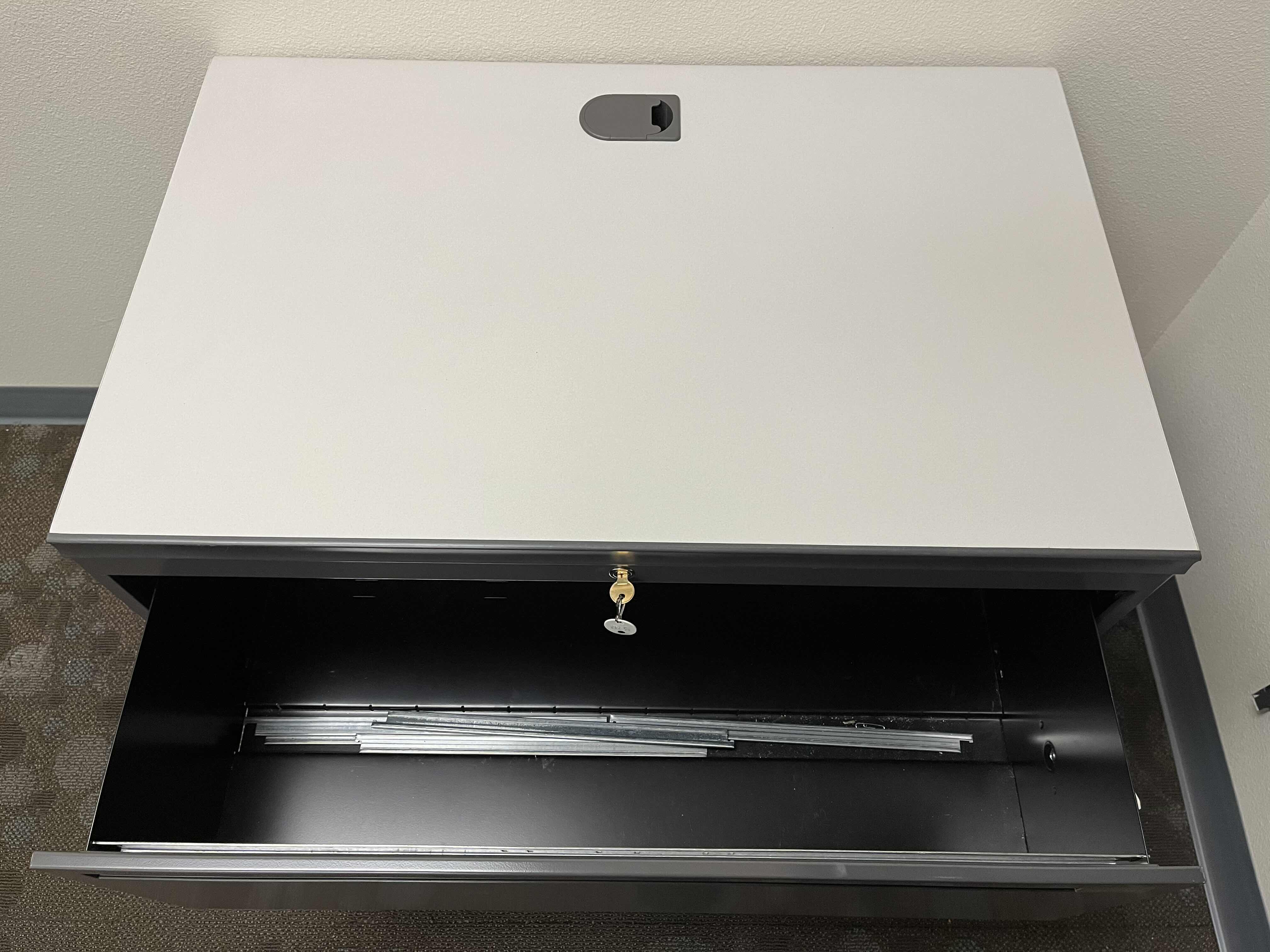 Photo 1 of ALL STEEL 2 DRAWER METAL LATERAL FILE CABINET W WORKSTATION TOP 36” X 23.5” H29”