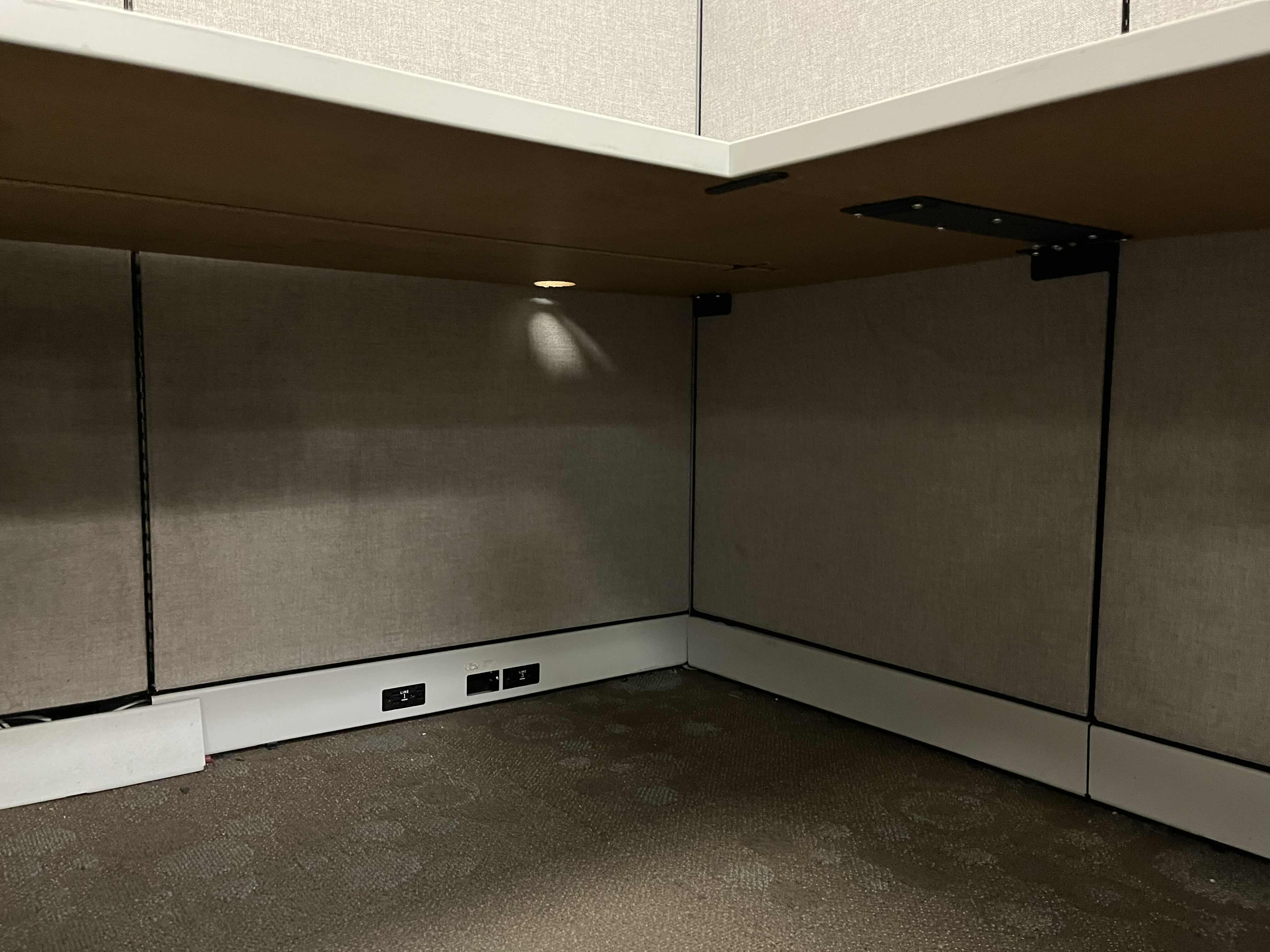 Photo 1 of STEELCASE BUILT IN CUBICLE L SHAPE 3 DRAWER OFFICE DESK 72” X 72” H27.5” W 4 CUBICLE PANELS 30.5”-42” X 54”