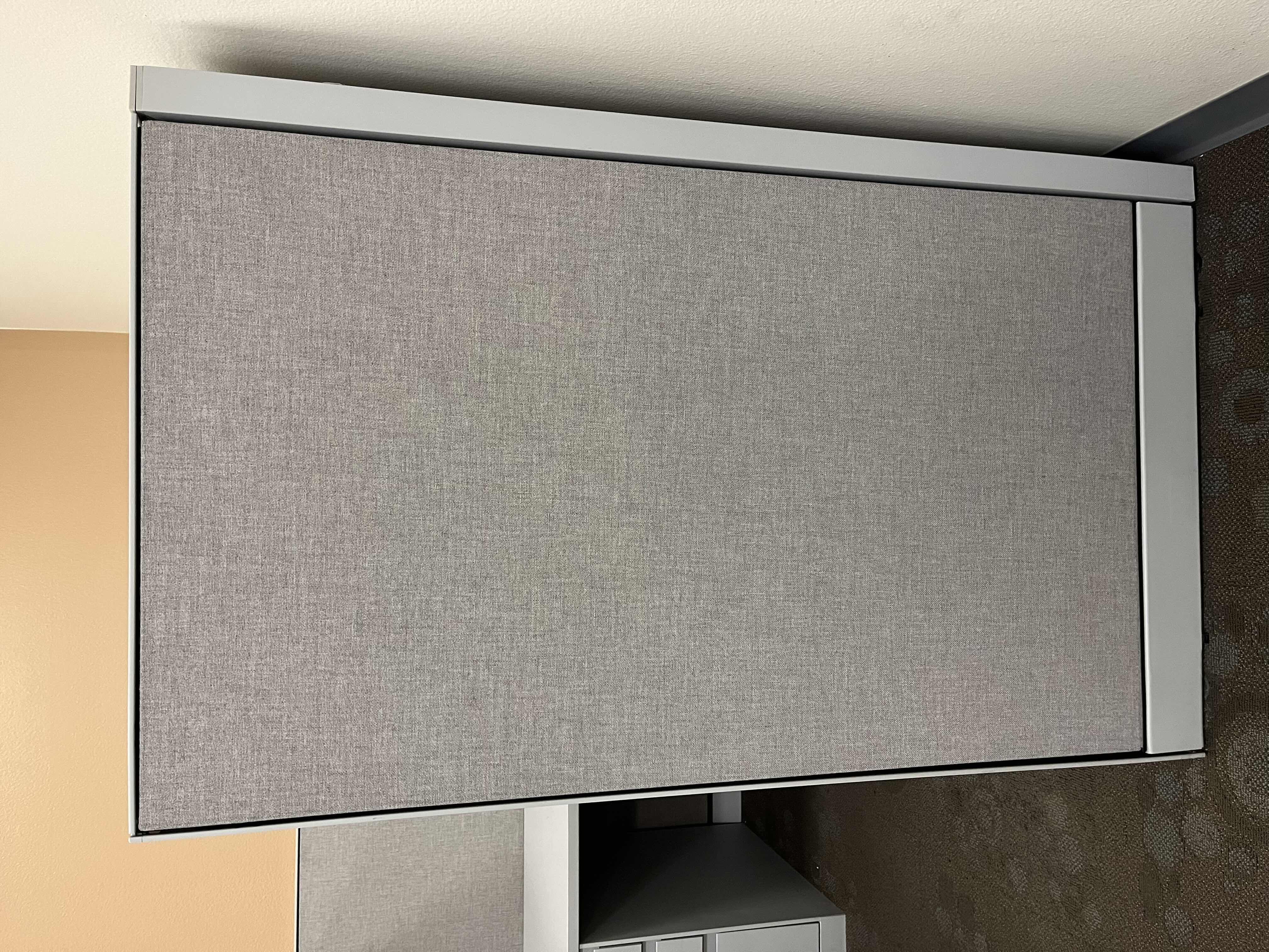 Photo 1 of STEELCASE BUILT IN CUBICLE L SHAPE 3 DRAWER OFFICE DESK 72” X 72” H27.5” W 4 CUBICLE PANELS 30.5”-42” X 54”