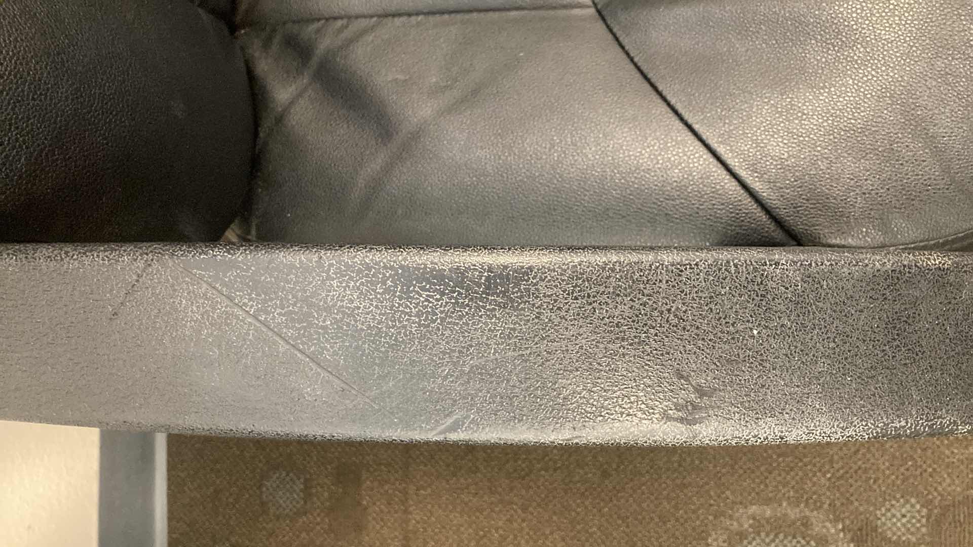 Photo 1 of HON BASYX BLACK LEATHER HIGH BACK SWIVEL OFFICE CHAIR 33.5” X 26” H38-43”