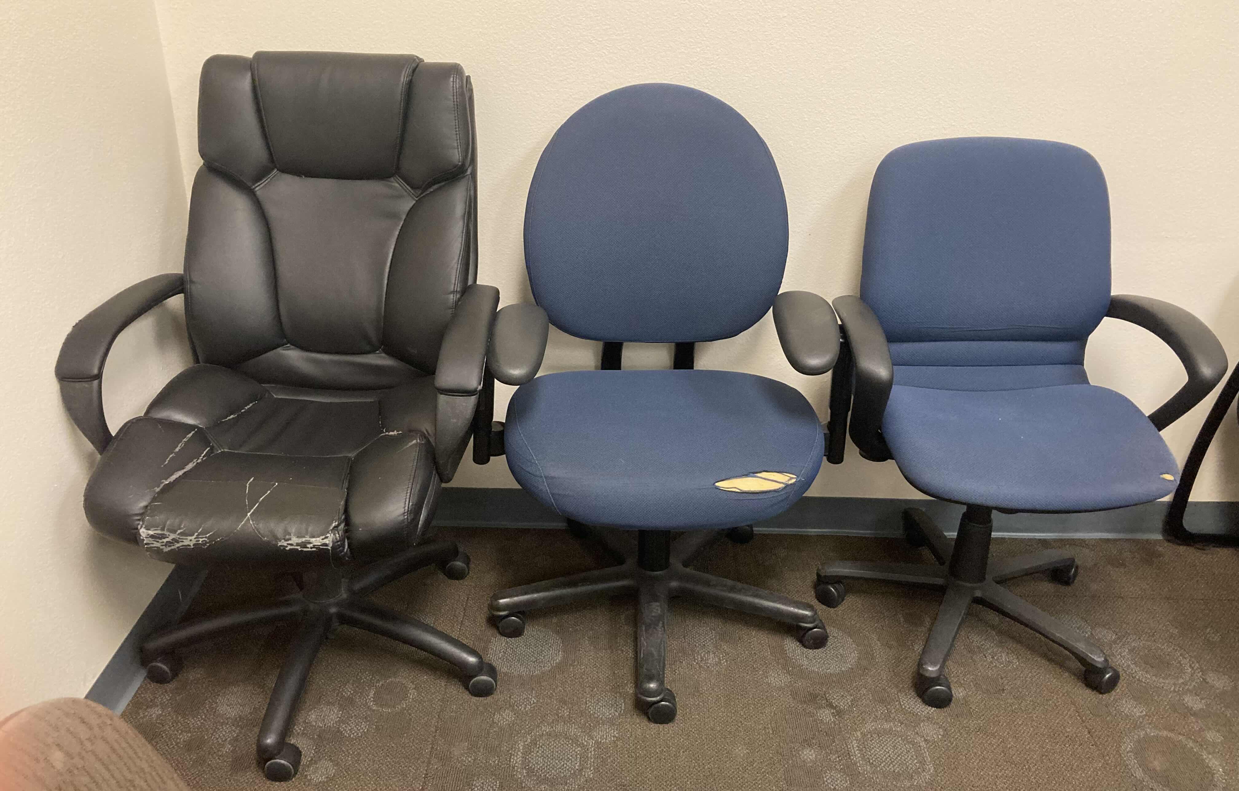 Photo 1 of ALERA BLACK SWIVEL OFFICE CHAIR & 2 BLUE STEELCASE SWIVEL OFFICE CHAIRS (3)