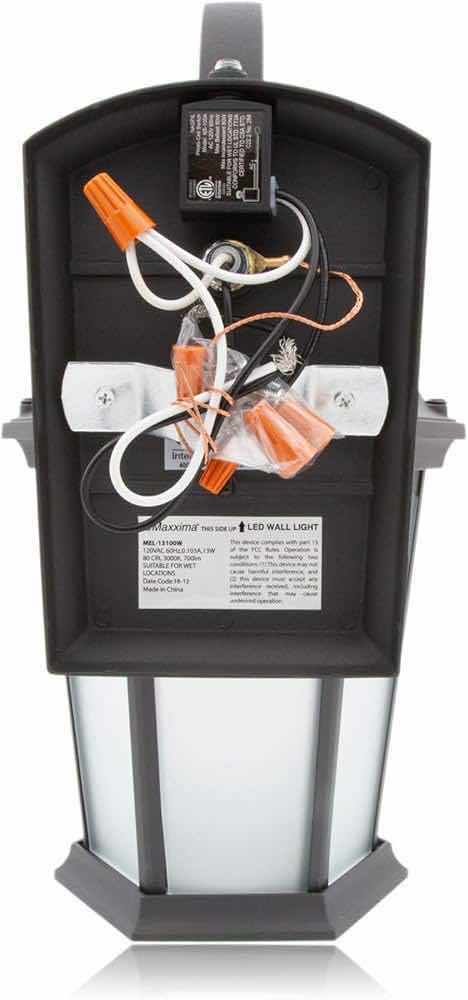 Photo 1 of MAXXIMA OUTDOOR 13W LED WALL LIGHT FIXTURE W FROST GLASS & SENSOR MODEL MEL-13100W 7.9” X 9.4” H14.3”
