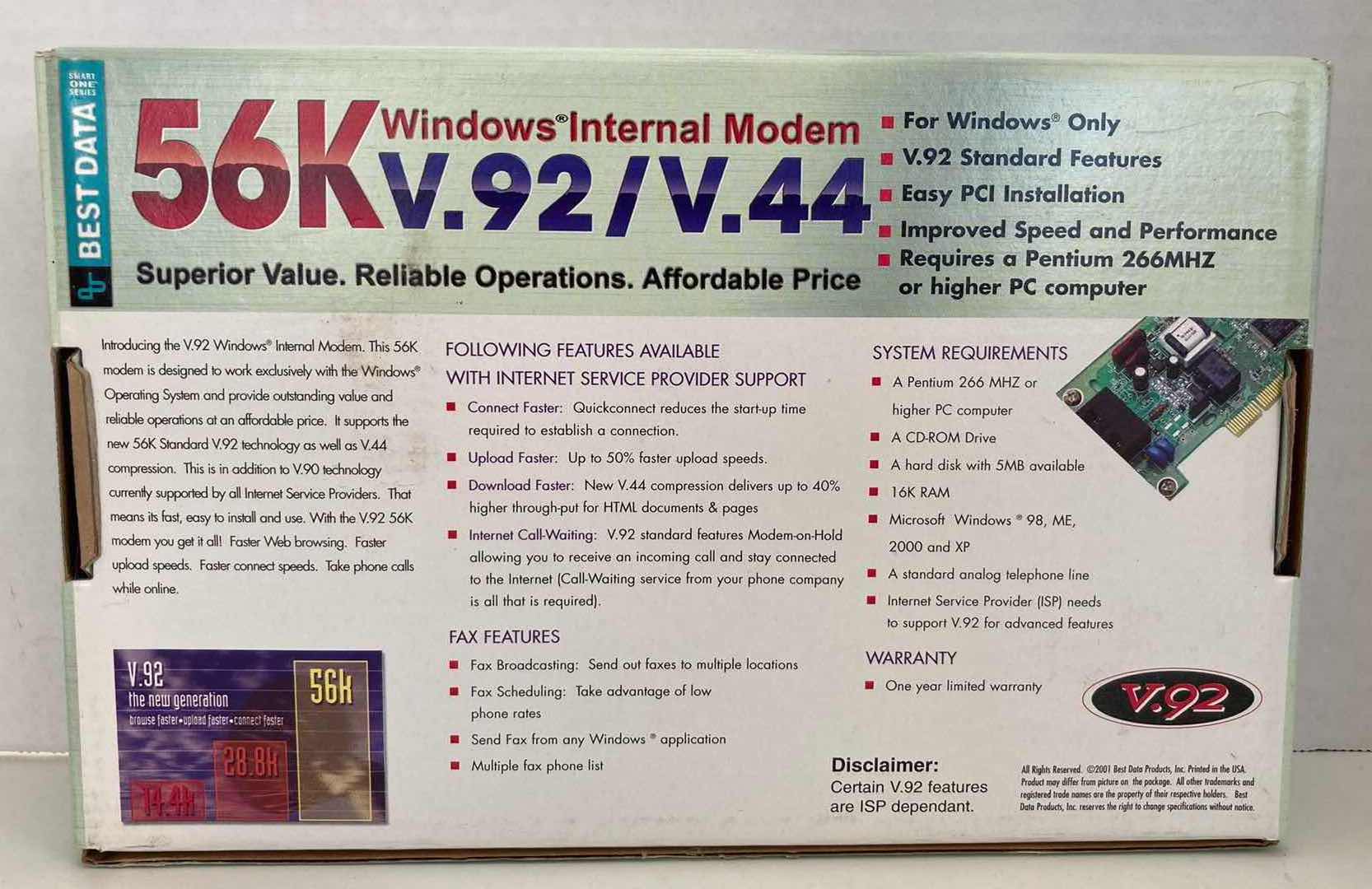 Photo 1 of BEST DATA WINDOWS INTERNAL MODEM 56K V.92/V.44