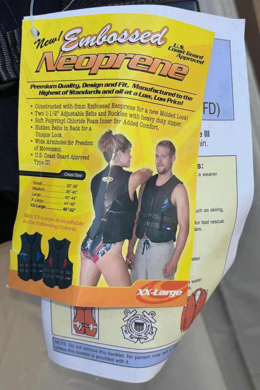 Photo 1 of JOBE EMBOSSED U.S. COAST GUARD APPROVED NEOPRENE LIFE JACKET, SIZE XXL (CHEST 48”-52”)