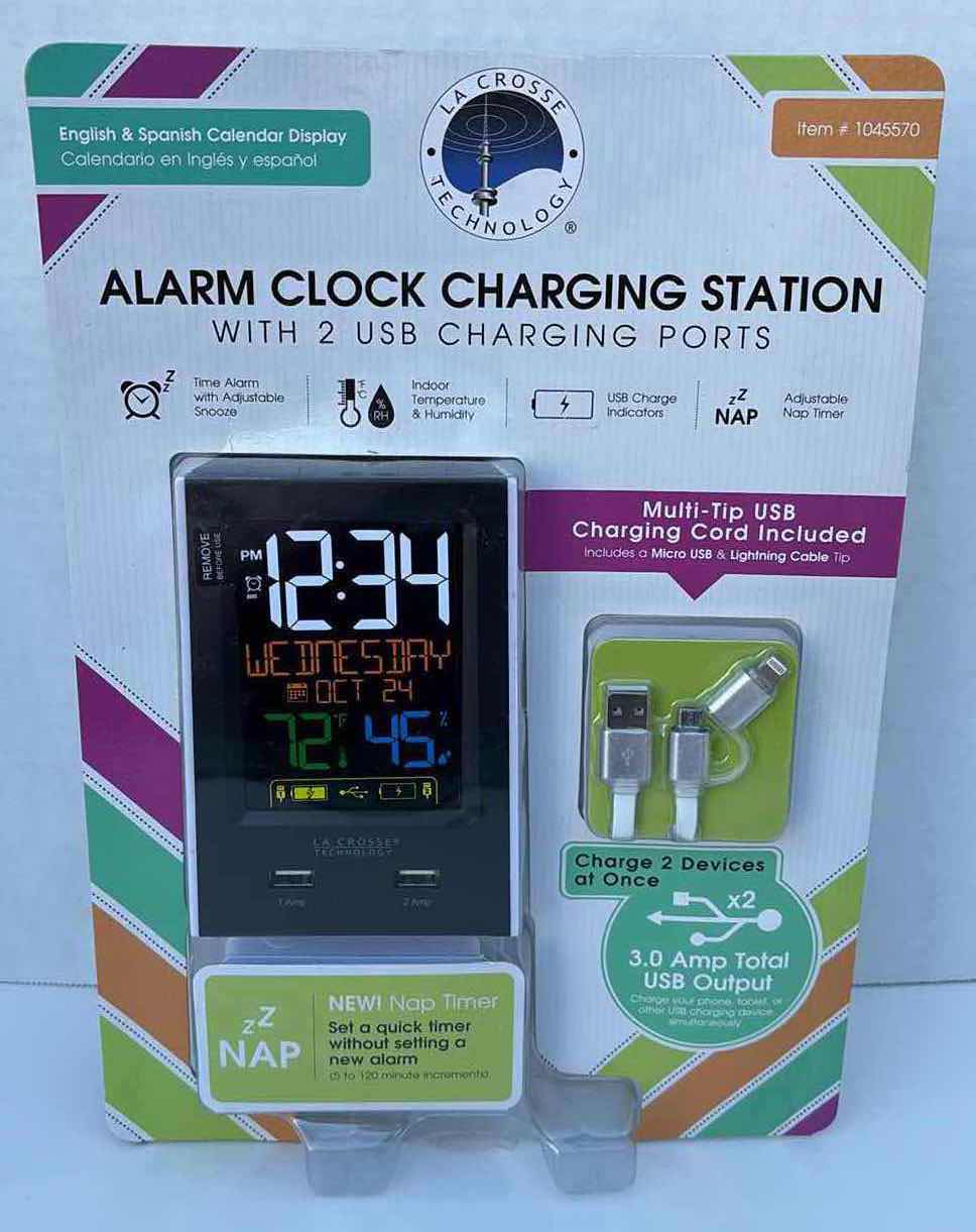 Photo 1 of LA CROSSE TECHNOLOGY ALARM CLOCK CHARGING STATION W 2 USB CHARGING PORTS
