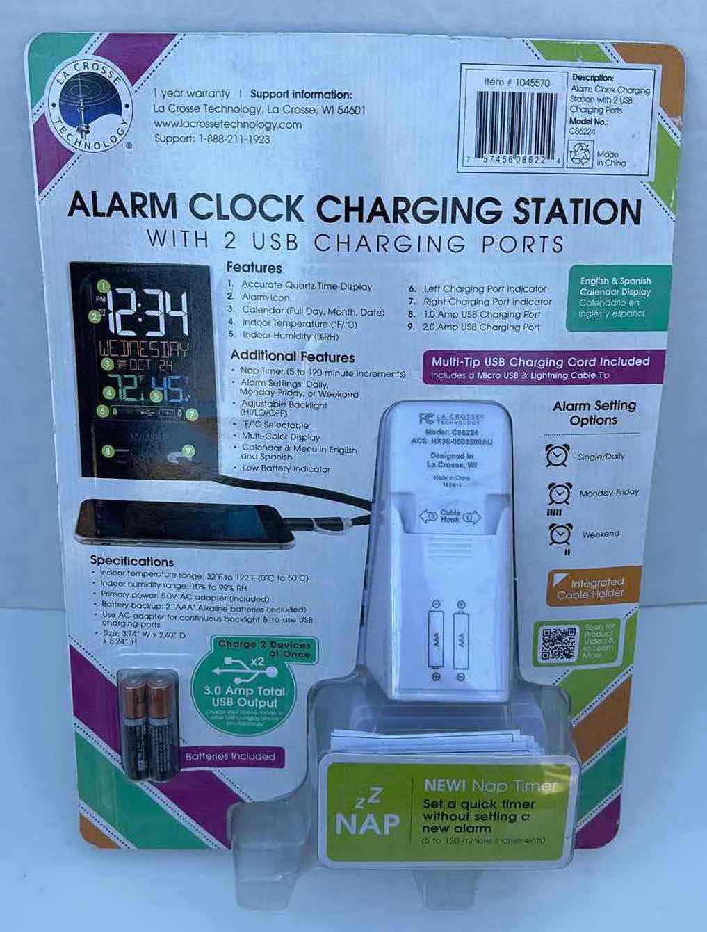 Photo 2 of LA CROSSE TECHNOLOGY ALARM CLOCK CHARGING STATION W 2 USB CHARGING PORTS