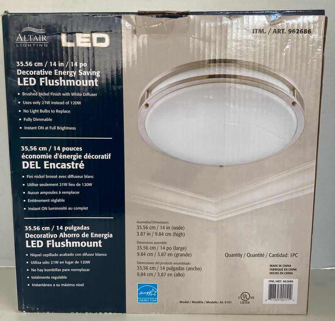Photo 1 of ALTAIR LIGHTING BRUSHED NICKEL FINISH LED FLUSHMOUNT CEILING FIXTURE MODEL AL-3151 14”